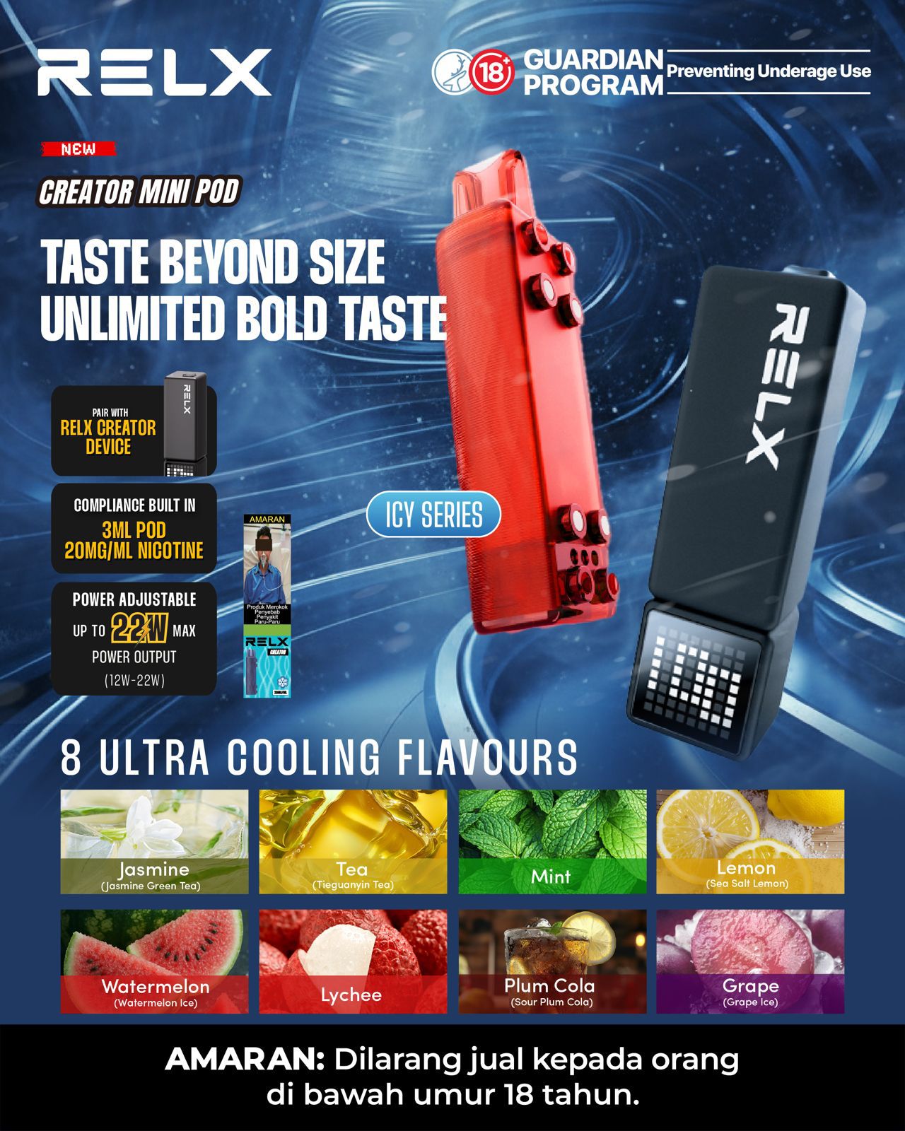 relx pod size Creator Mini now comes in 3ml pod size. Smaller in size, taste as POWERFUL as before Active Flowers 3 Gram blackfriday23 Resistance:1.0ohm Caliburn G Coils