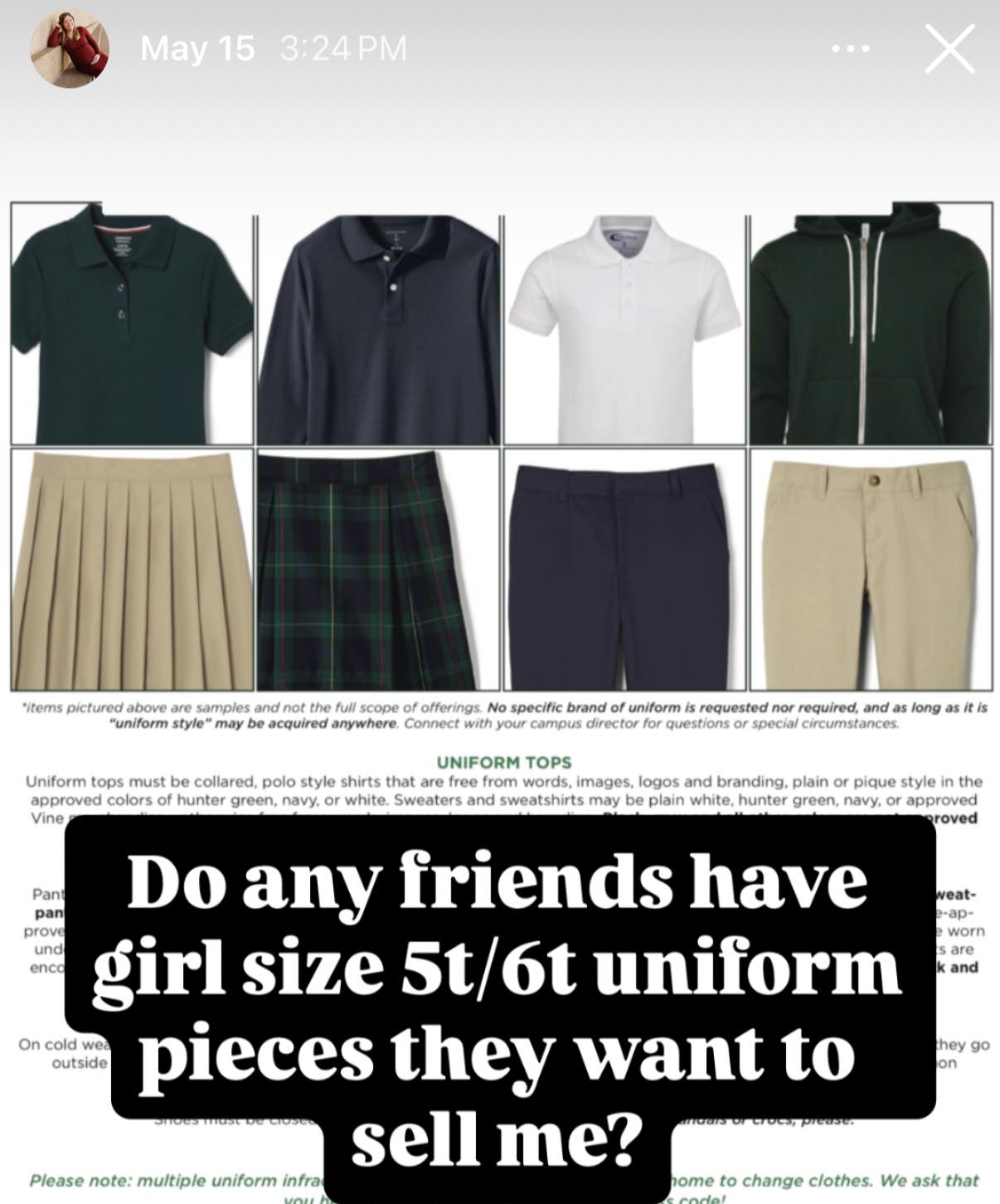 Where to find girl uniform pieces size 5/6 in Middle TN?
