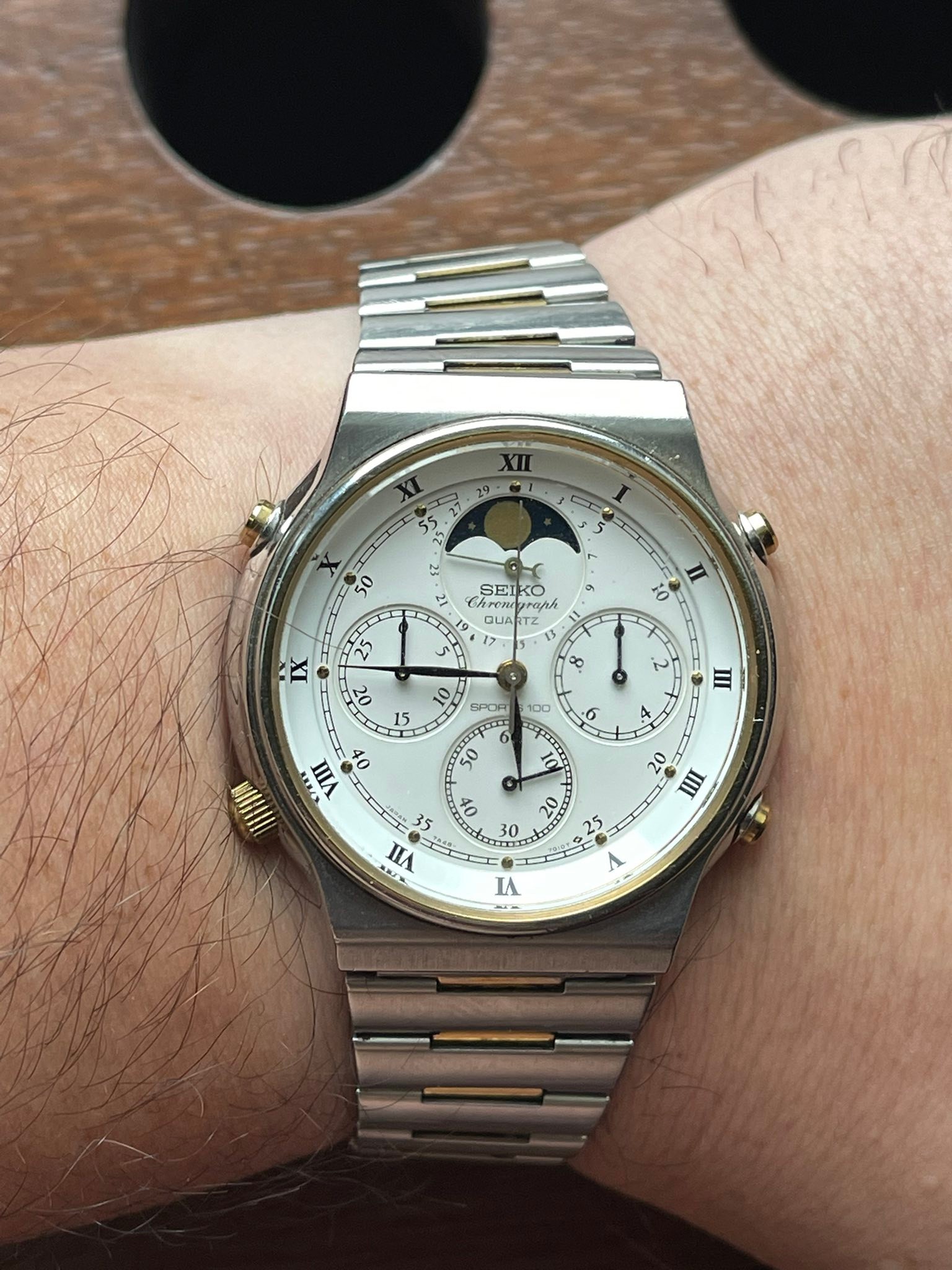 w2148] Cronografo SEIKO 7A48-7010 fasi lunari tutto originale batteria nuova