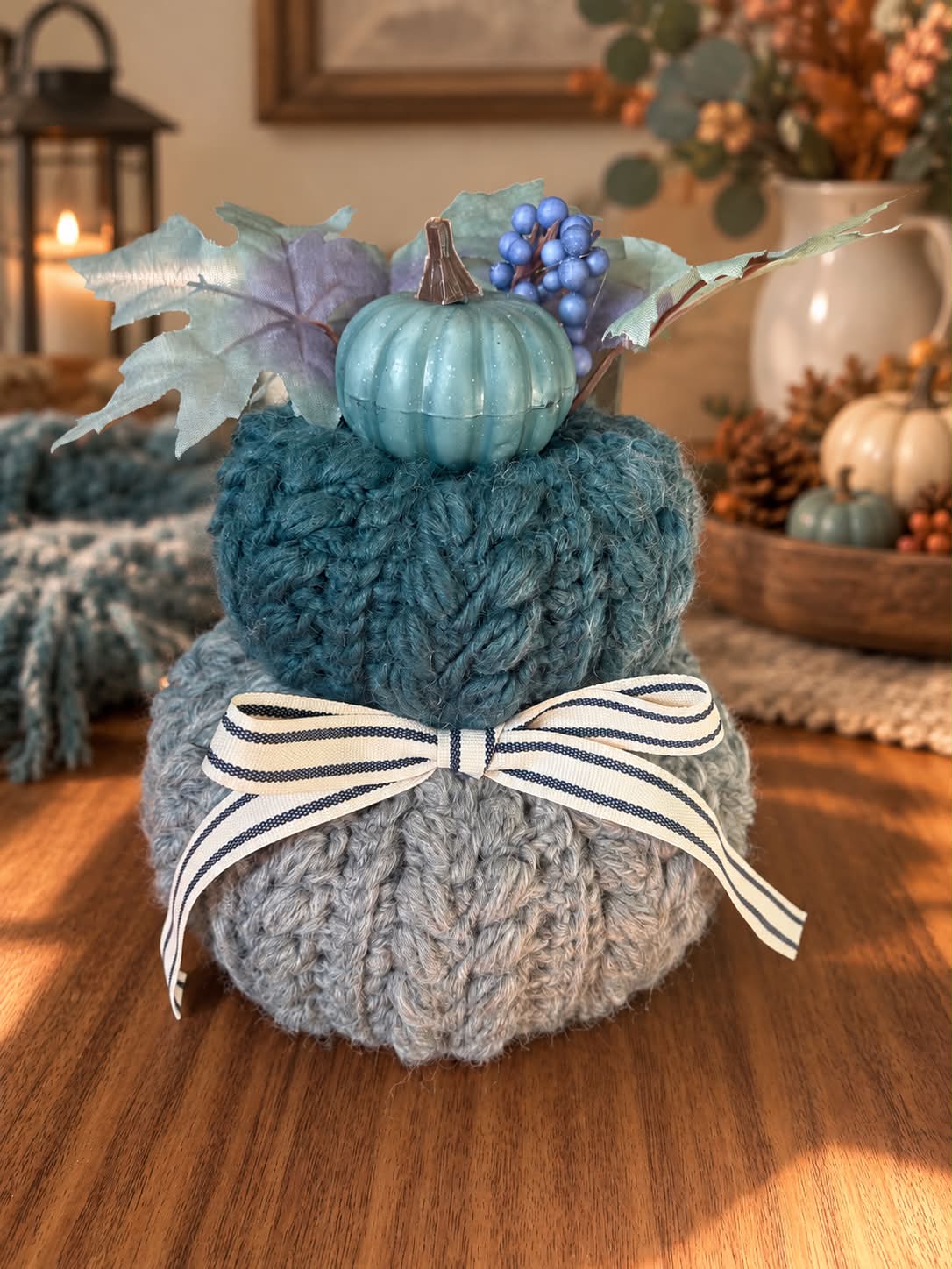 Winter Blues….Lion Brand Scarfie Yarn / in Teal Silver