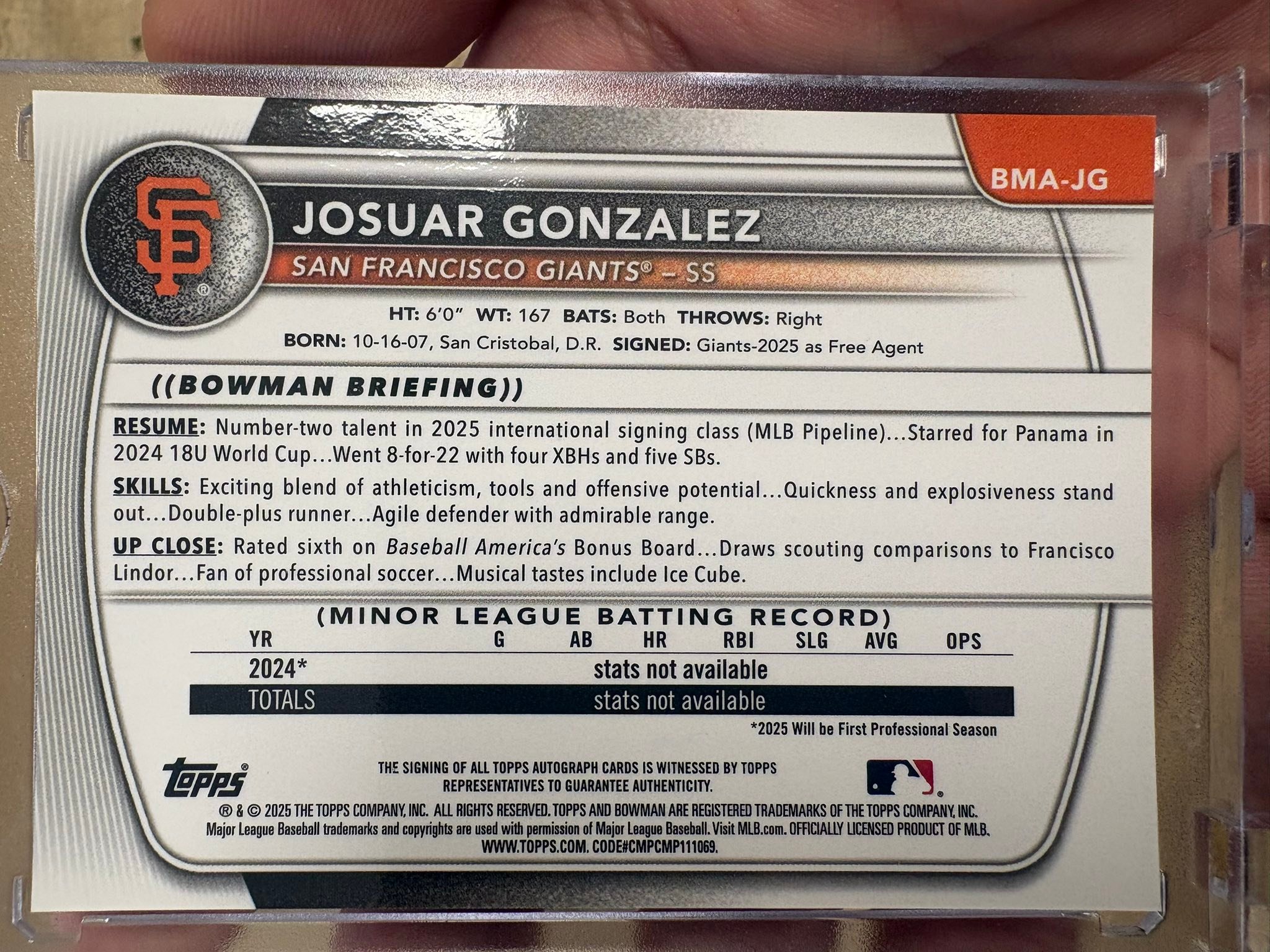 Josuar Gonzalez bowman on card auto to /150