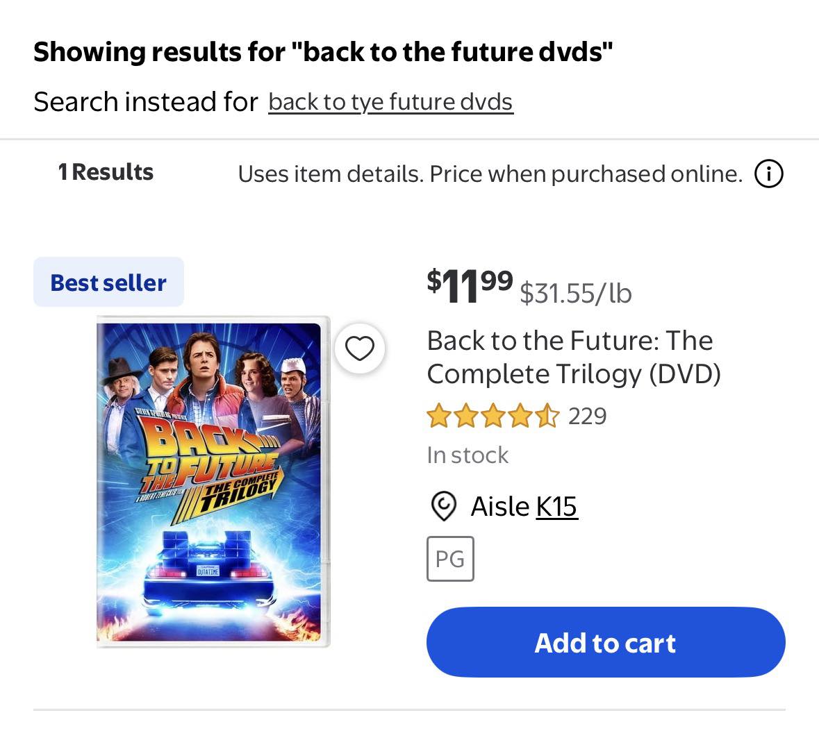 Back to the Future trilogy DVD set for $31.55