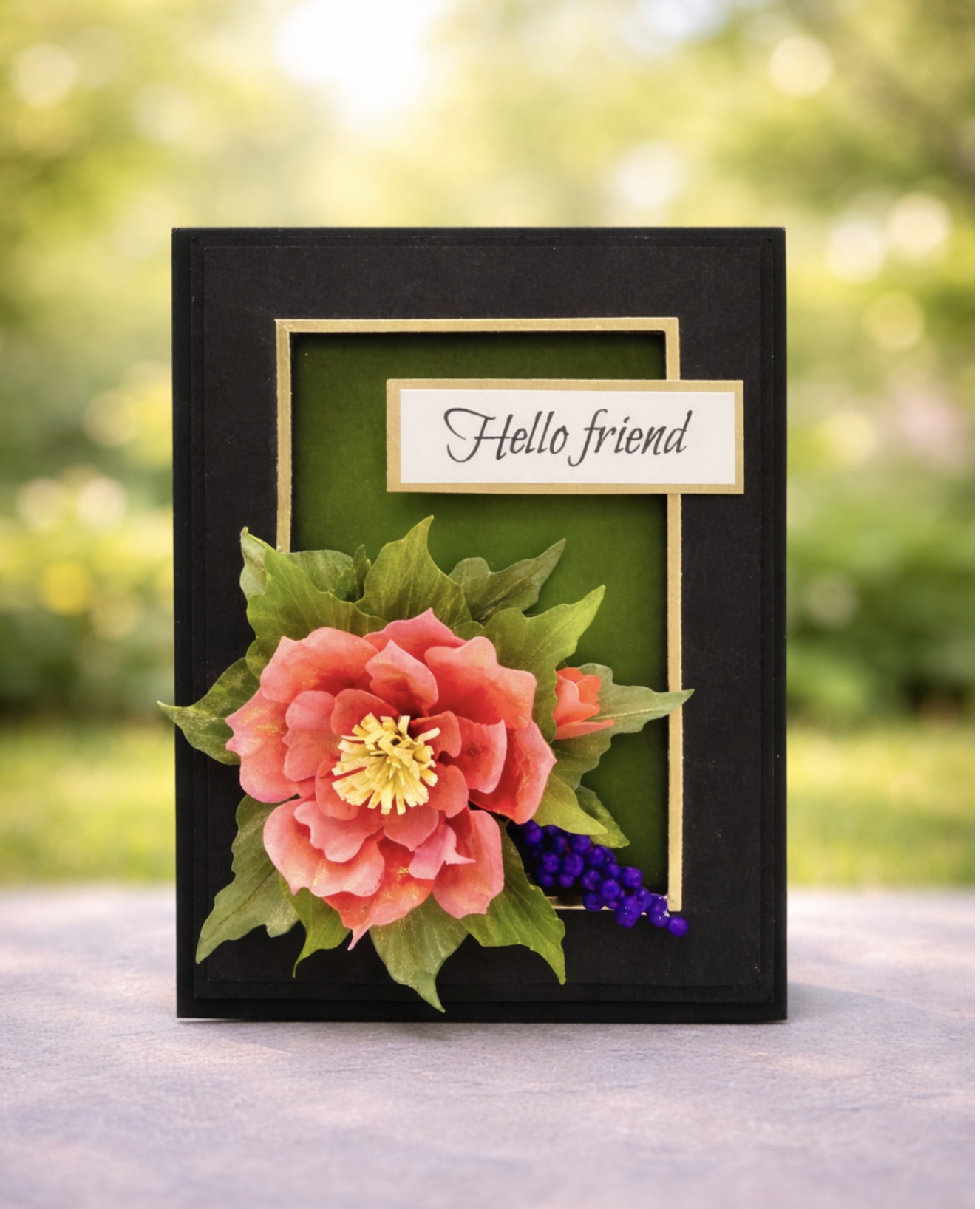 Handmade card using Spellbinders Landscape Rose die with vellum