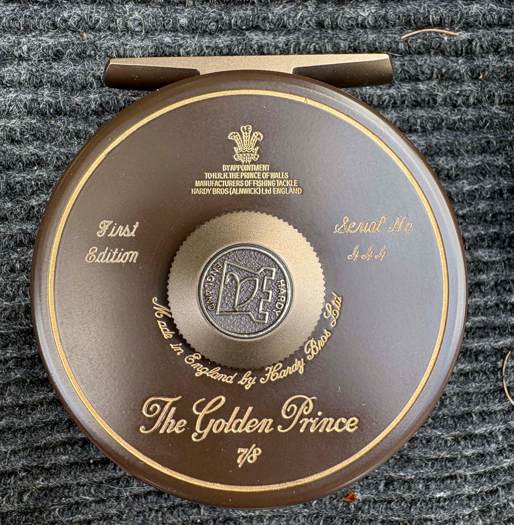 Rare Hardy first edition Golden Prince reel with special family