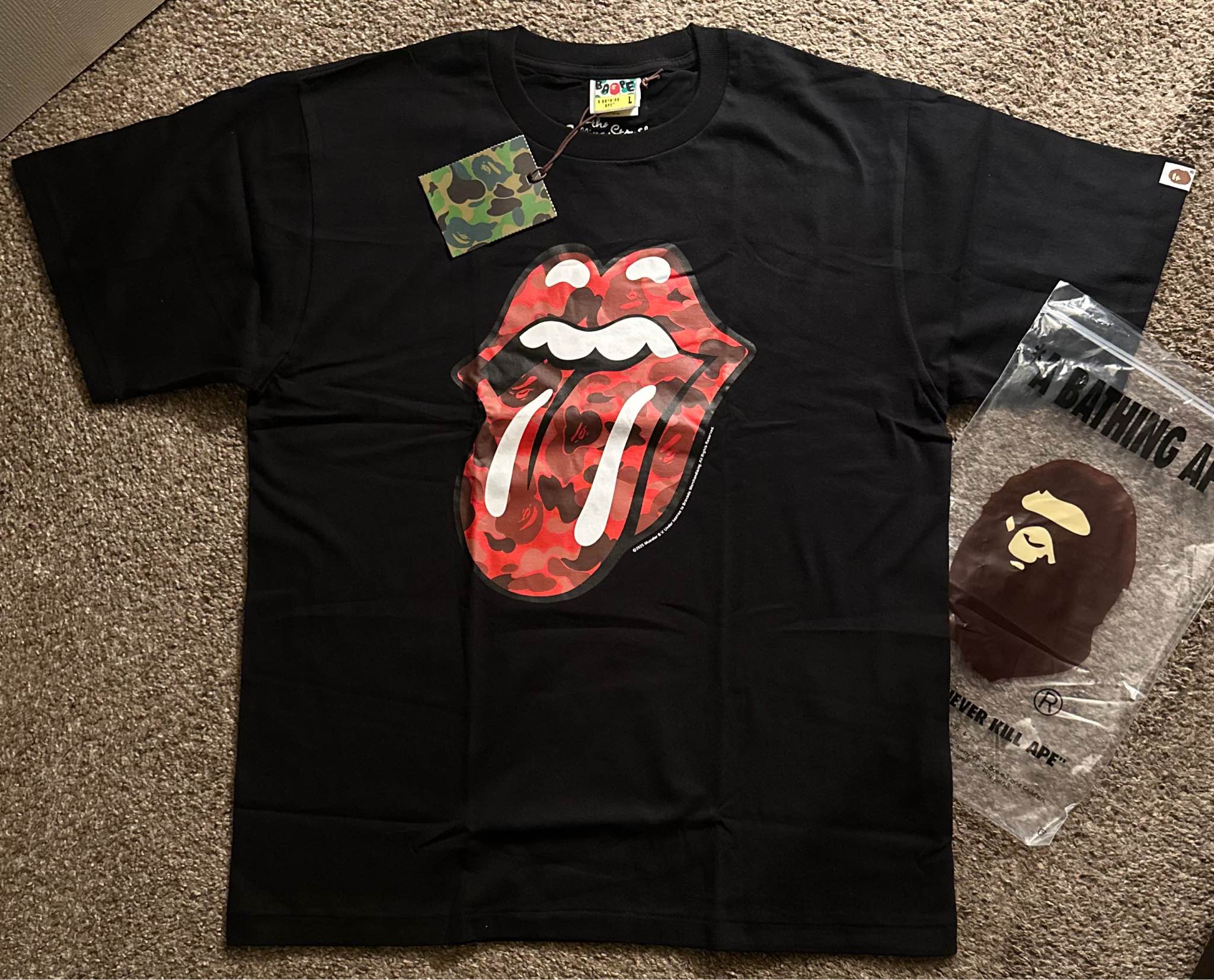 New BAPE x The Rolling Stones collaboration t-shirt is size Large