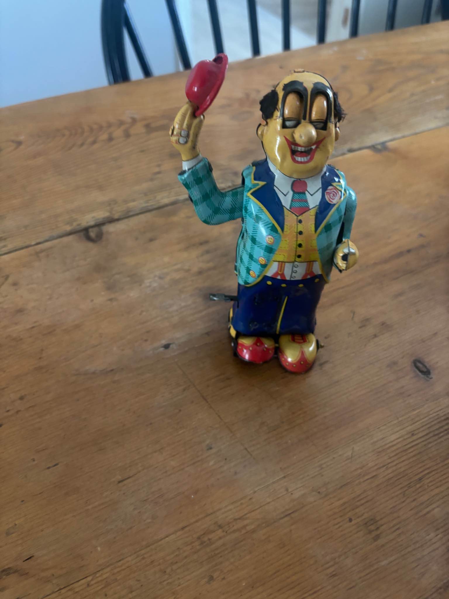 Vintage 1950's mechanical Dandy wind-up walking tin toy from Japan