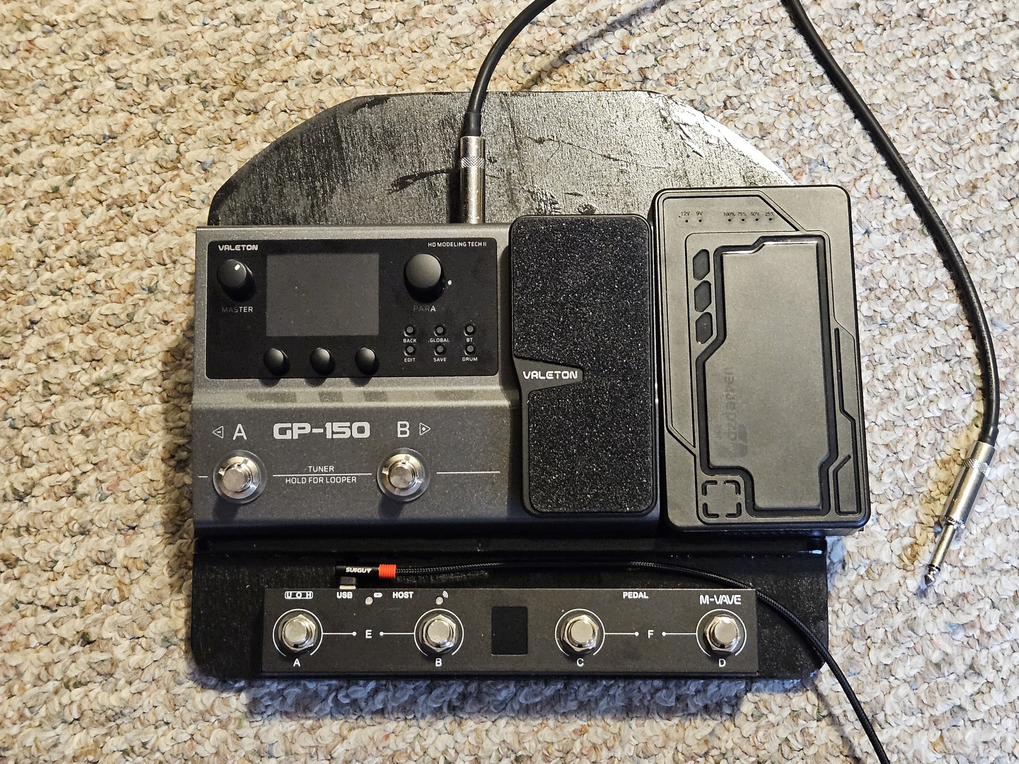 Homebrewed pedal board with Valeton GP-150 and Chocolate Plus