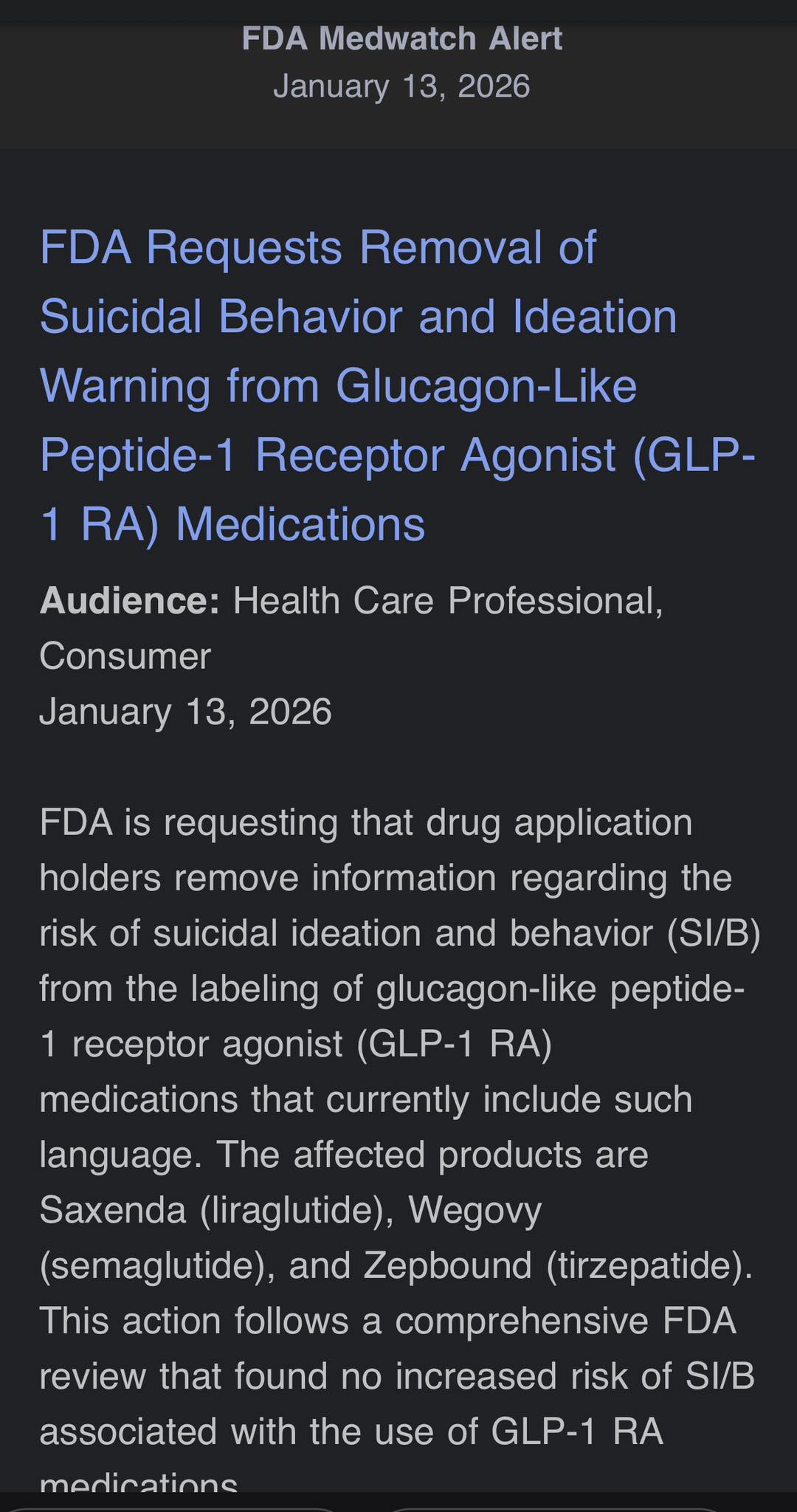 A recent post hoc analysis published in Obesity found tirzepatide vs. placebo was not associated with increased risk of depression symptoms. Rates of suicidal ideation and behavior were low and similar to