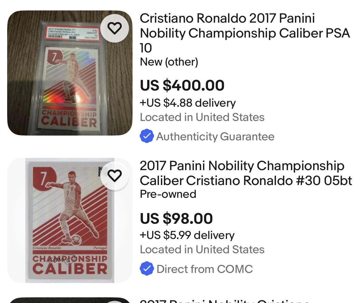 2017 Cristiano Ronaldo Panini Nobility card for sale