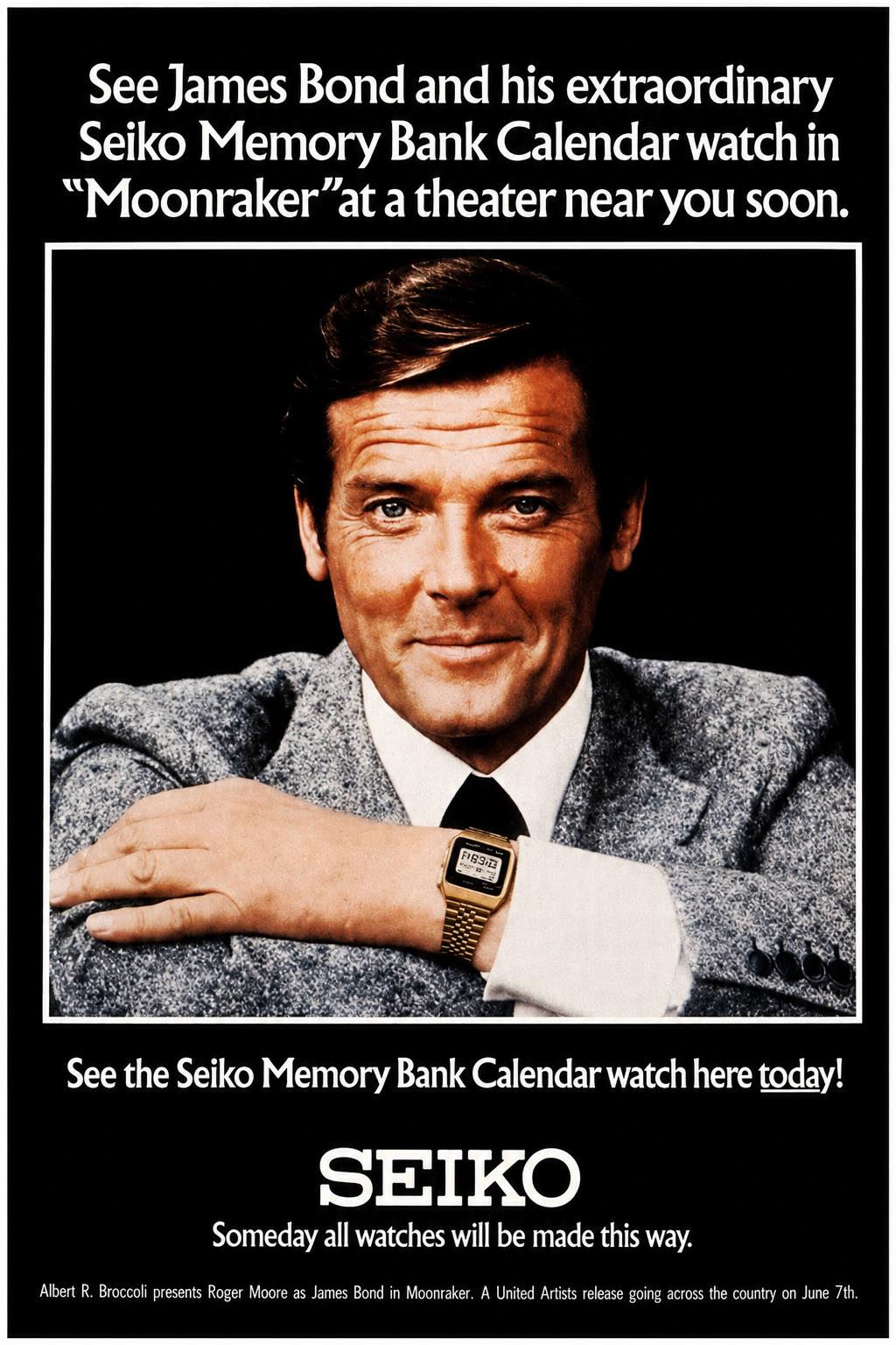 Seiko m354 memory bank calendar in silver. Big fan of Moonraker!