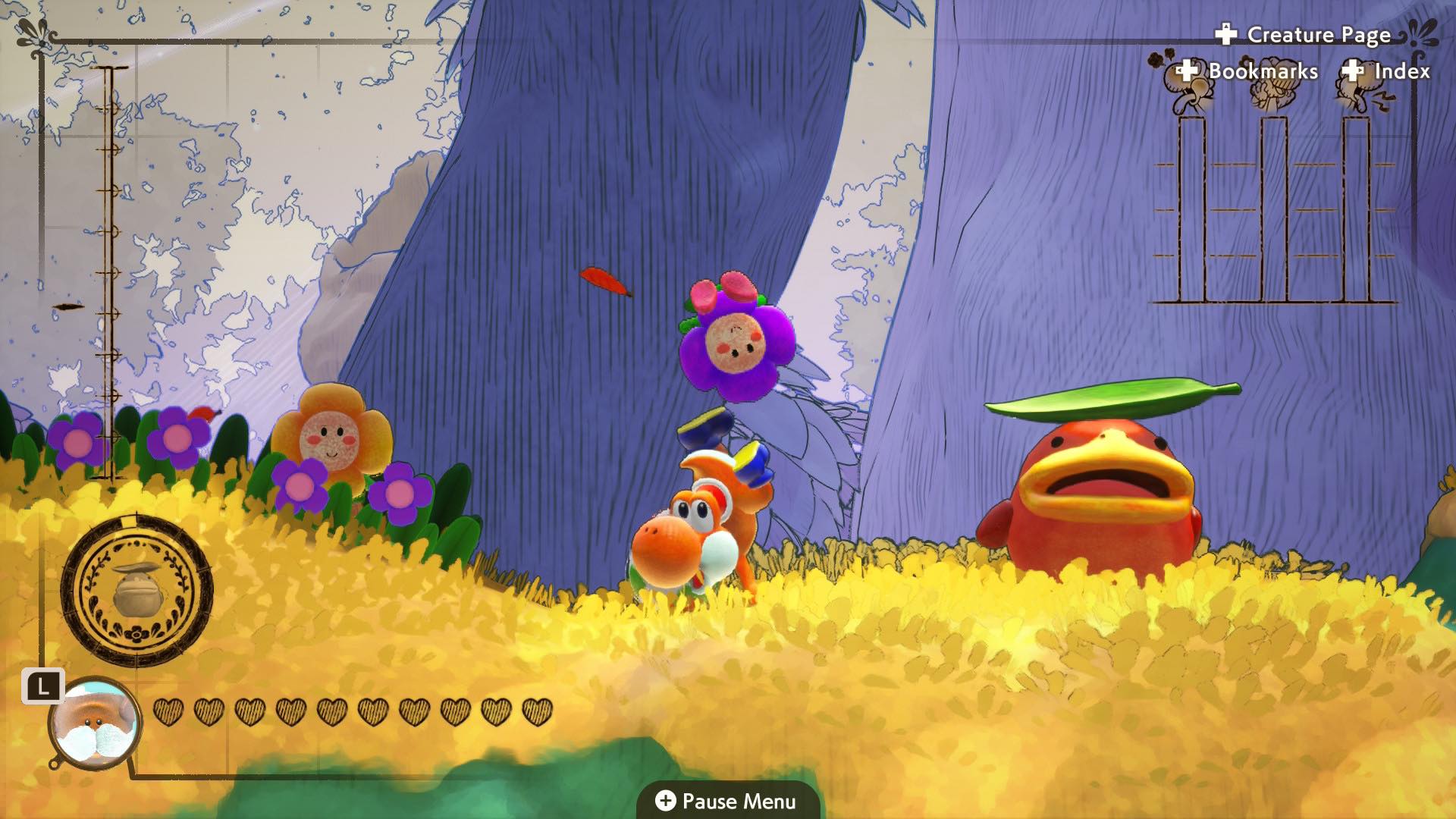 YOSHIページ Yoshi juggles Crazee Dayzee with his feet in Yoshi game