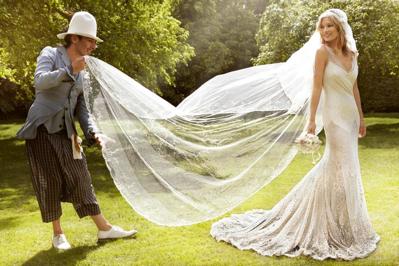 Kate Moss trying on her wedding dress Made by John Galliano