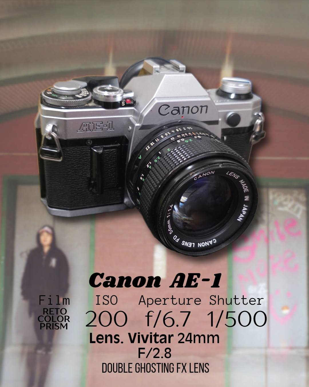 ☆完動品☆ Canon AE-1 PROGRAM SIGMA 24mm F2.8 Canon AE-1 with 24mm f2.8 and Double-sided Ghosting FX Lens review