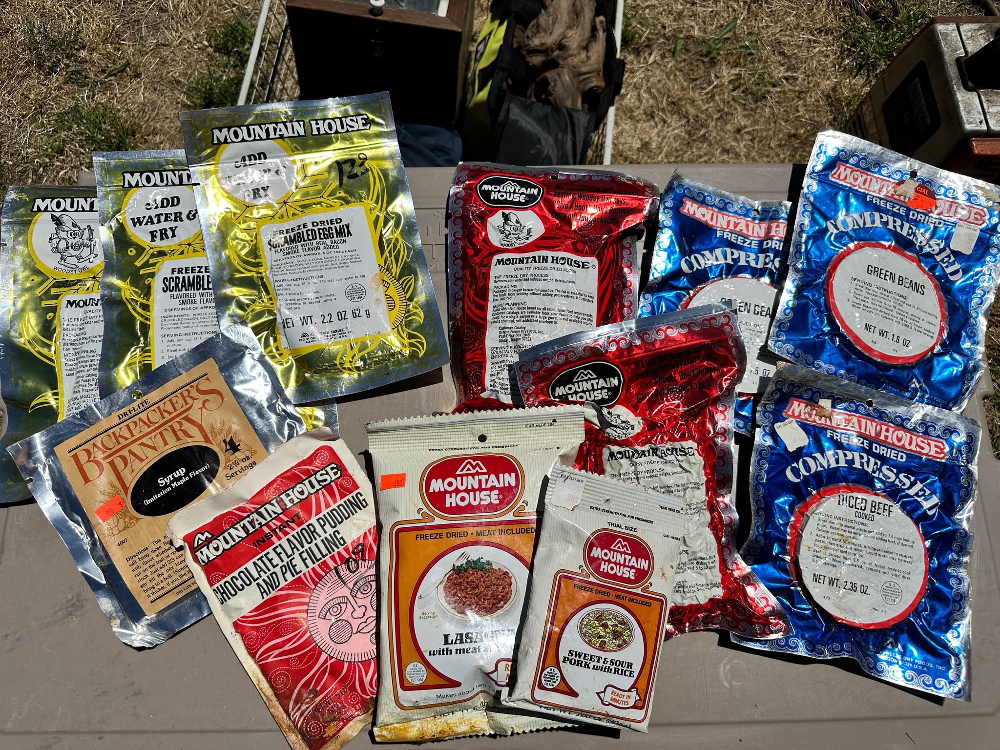 Vintage Mountain House freeze-dried food packets found at estate sale