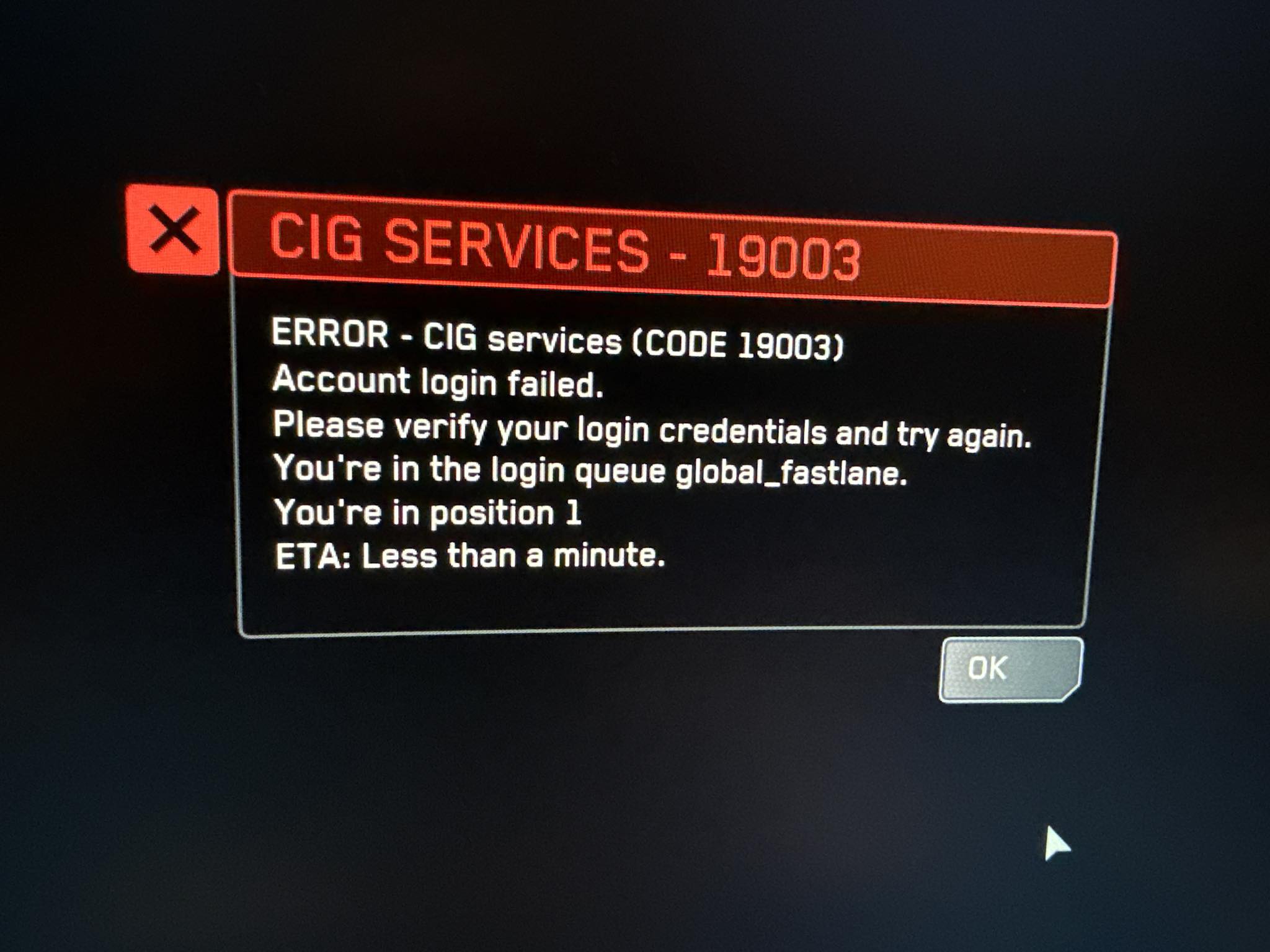 Star Citizen error 19003 and 19004?