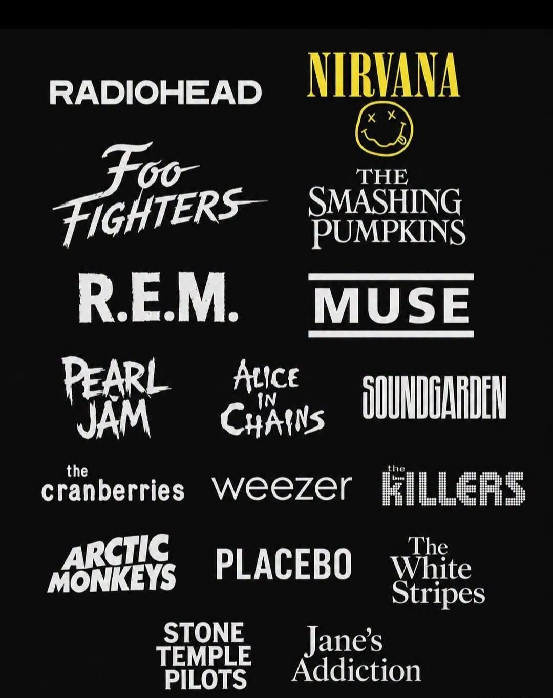 Your top 3GO🤘🏻 RADIOHEAD NIRVANA THE SMASHING