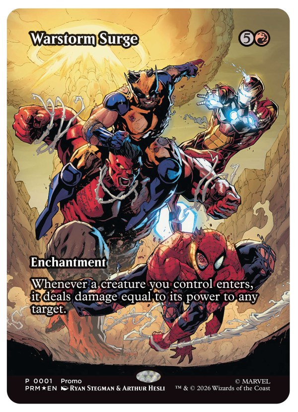 We have an #mtgxmarvel promo! This copy of Warstorm Surge will be