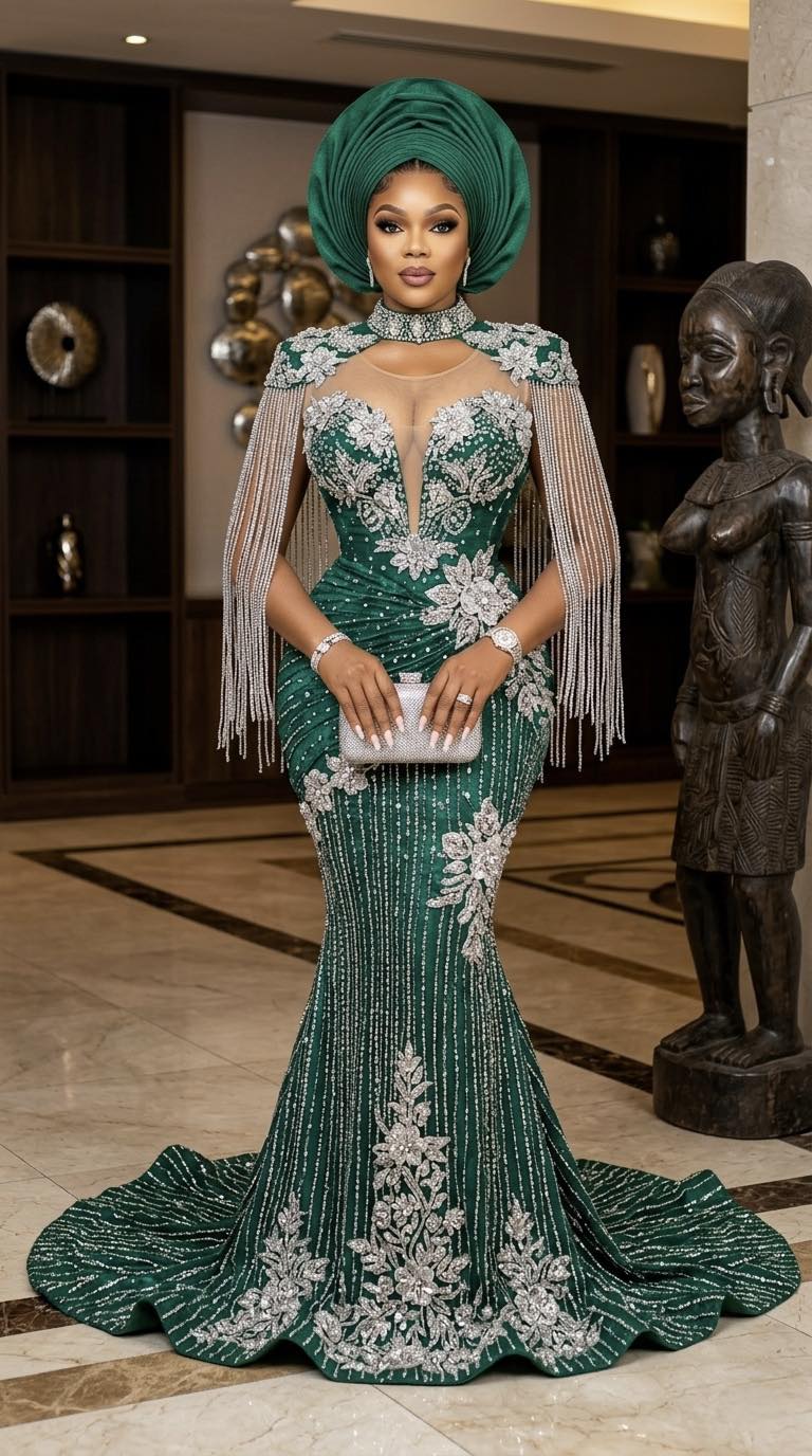 emerald green evening dress south africa African woman in haute couture estate watch
