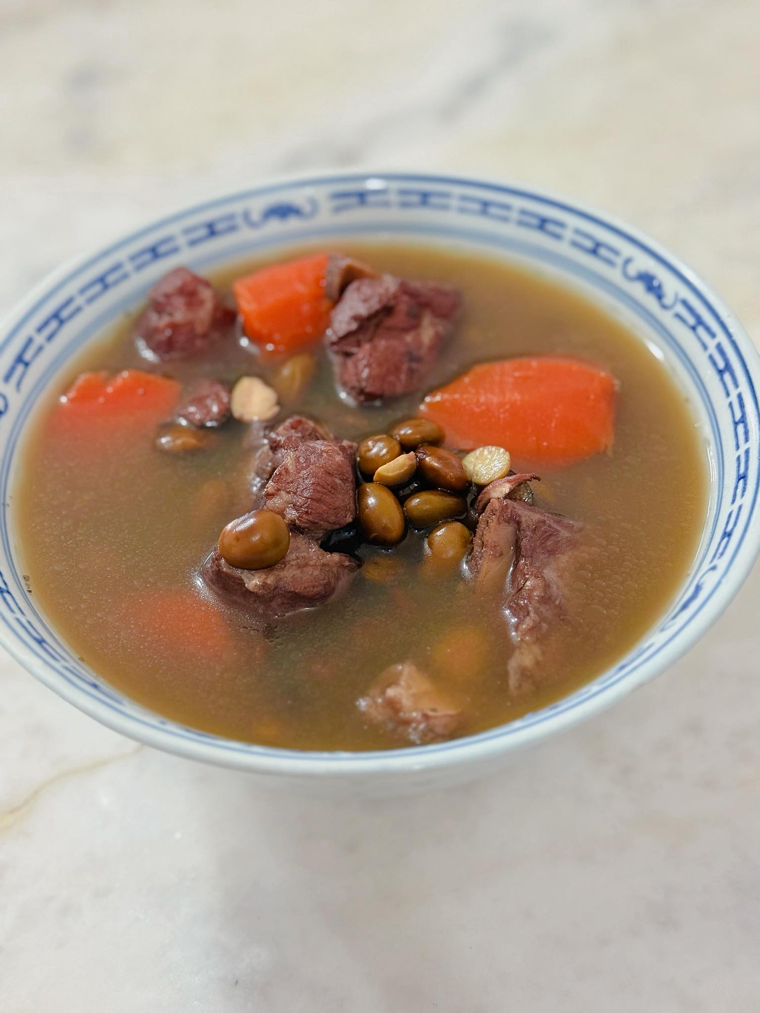 Cantonese red bean soup with black rice and tapioca
