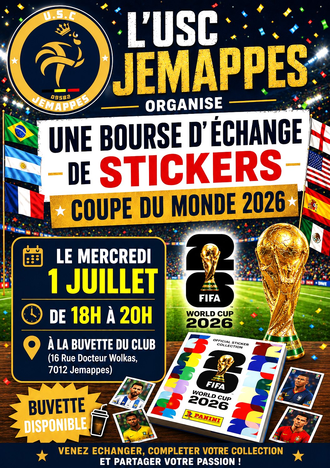 XXL SET - Lot de 25 paquets/sachets édition allemande XXL set Panini stickers Coupe du Monde Russie Coupe du Monde FIFA 2026 collection, autocollants, 3x bracelet Allemagne, 1x calendrier des matchs