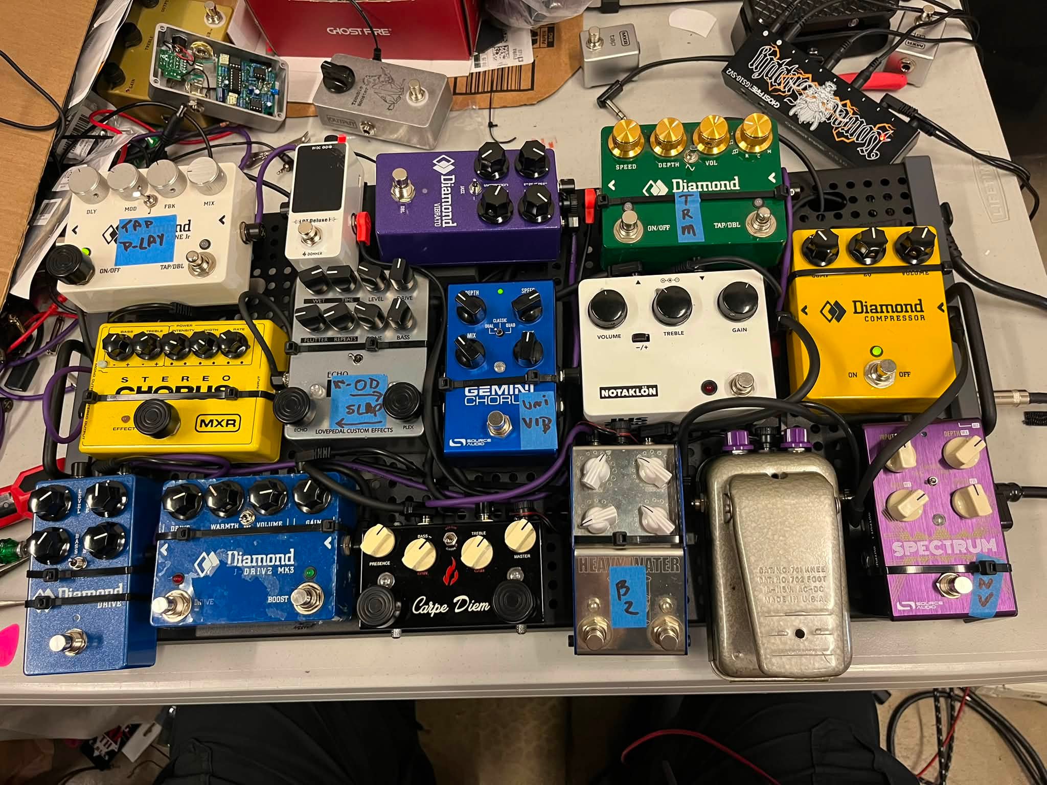 Lovepedal 60's reverb and Echoplexi pedals on shoegaze board