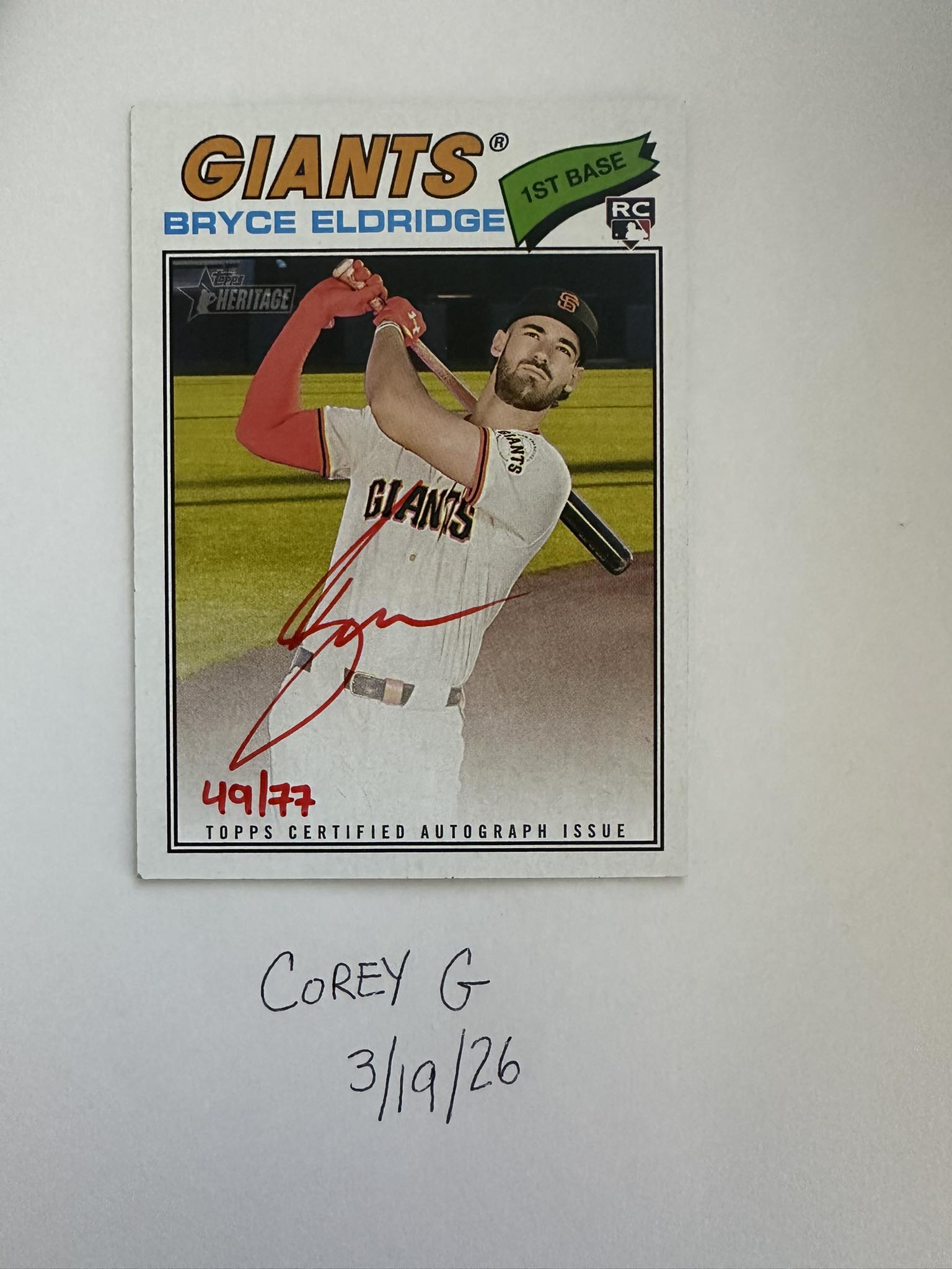 Bryce Eldridge autographed baseball from first MLB home run day