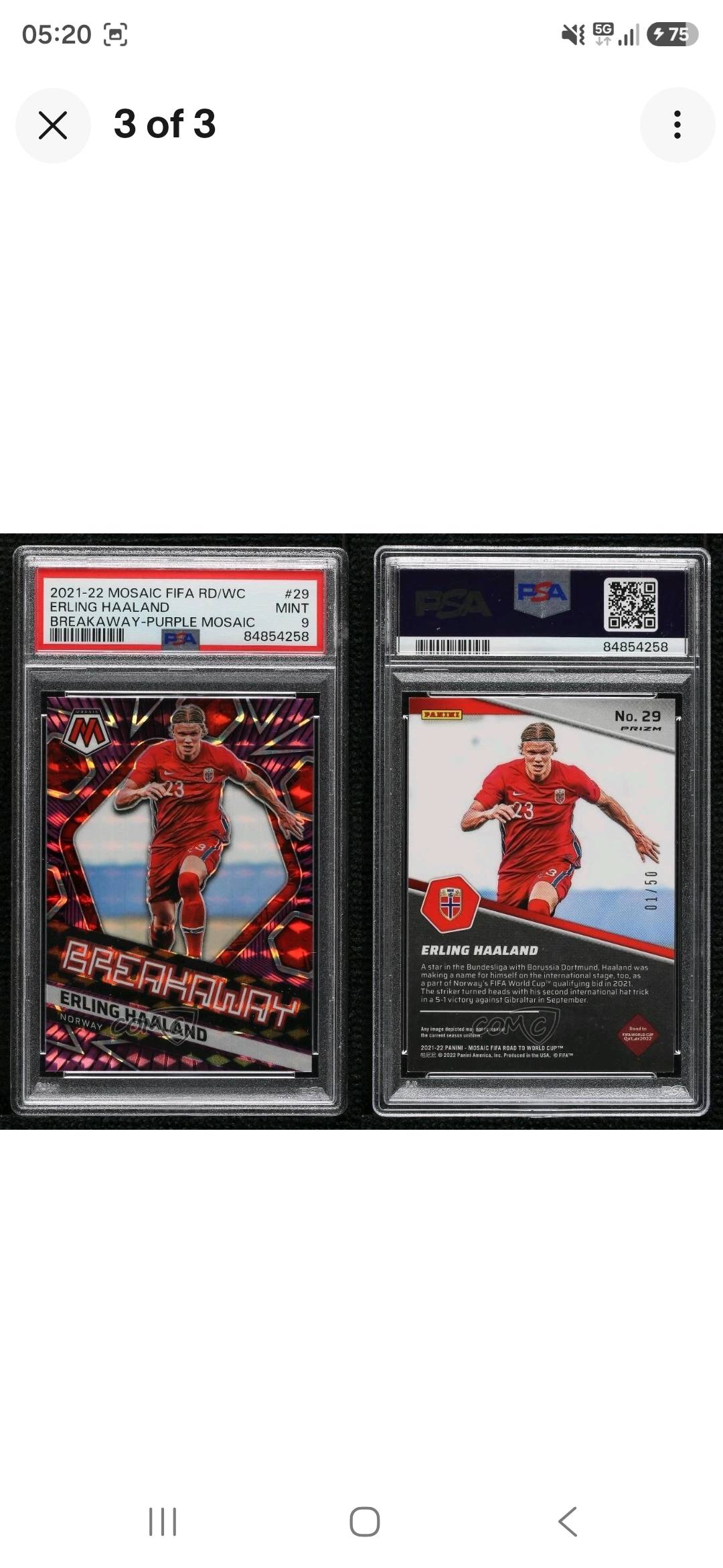 Erling Haaland PSA 9 Soccer Cards for Auction - Breakaway-Purple