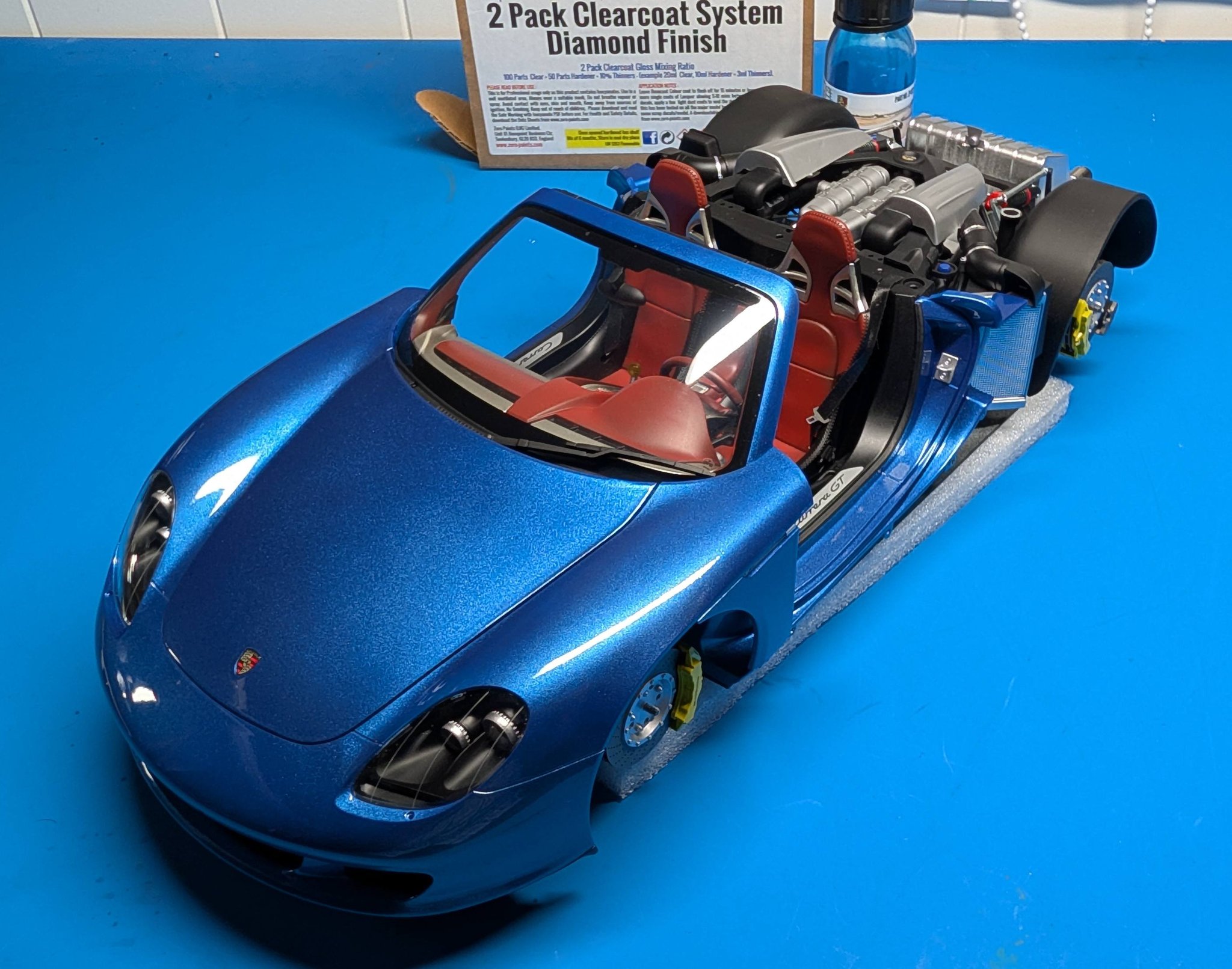 Tamiya 1/12 Porsche Carrera GT model in Porsche Sapphire Blue