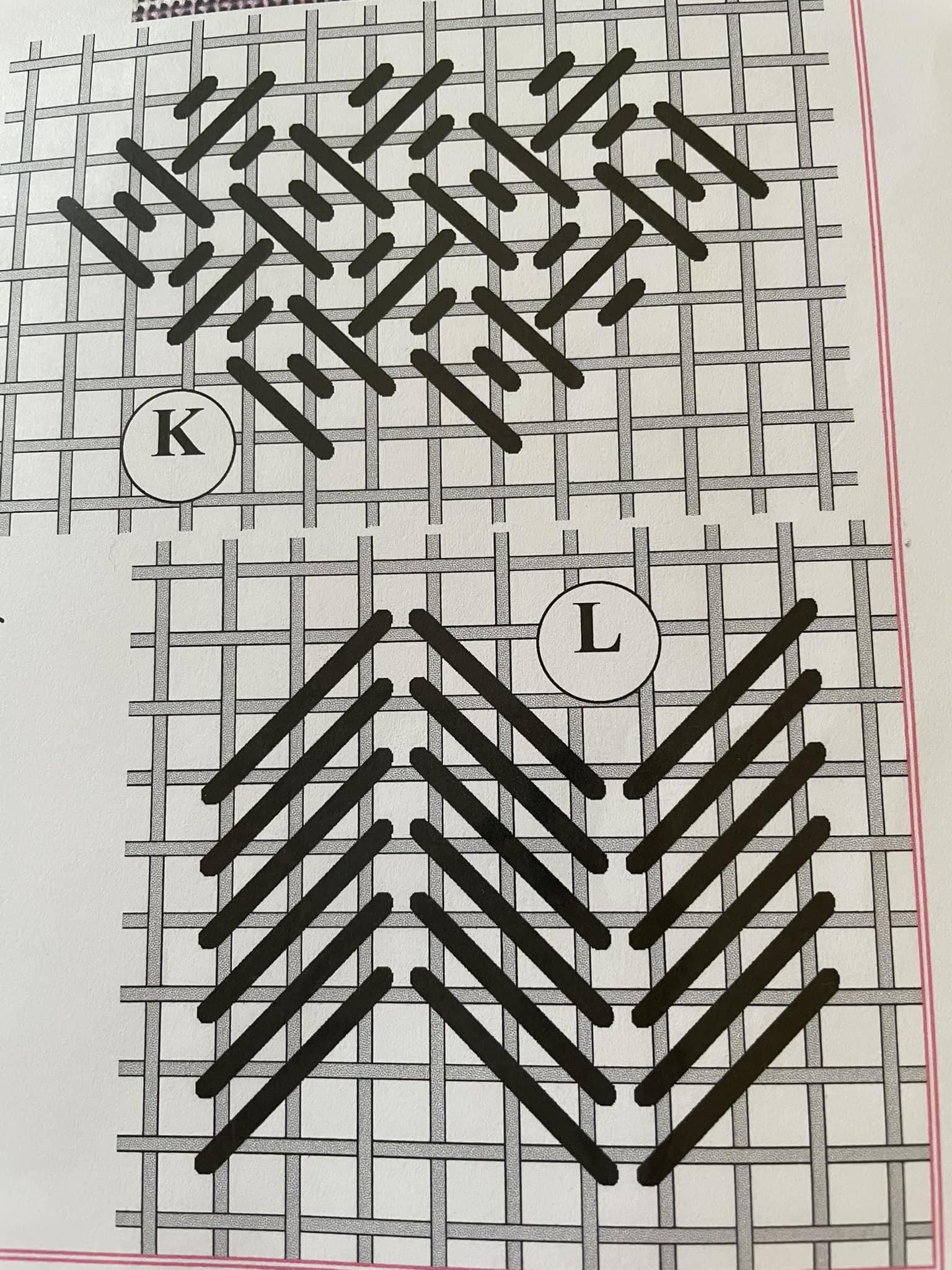 What are stitches K and L in needlepoint?