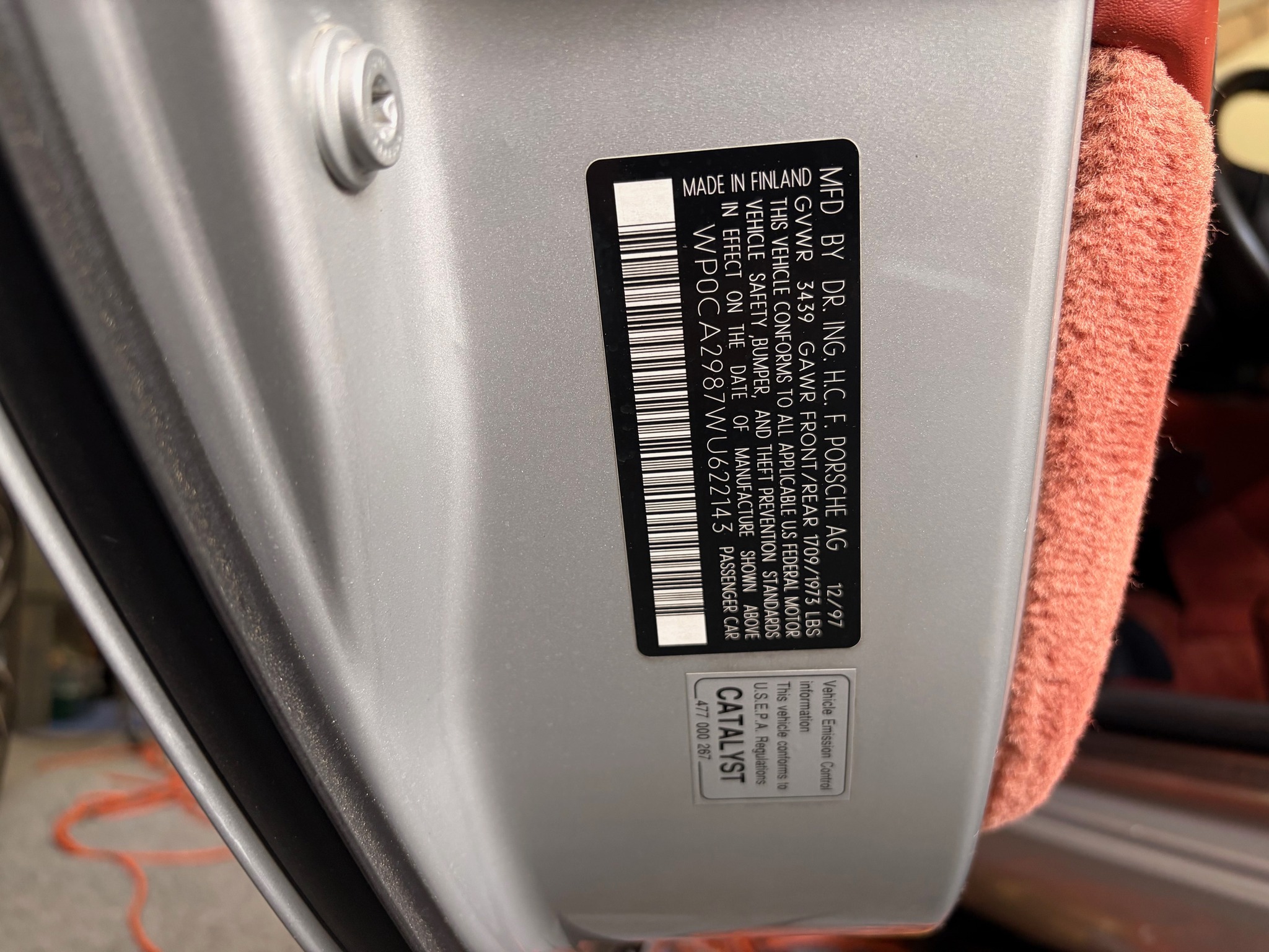 Where is the paint code on a 1998 Boxster?