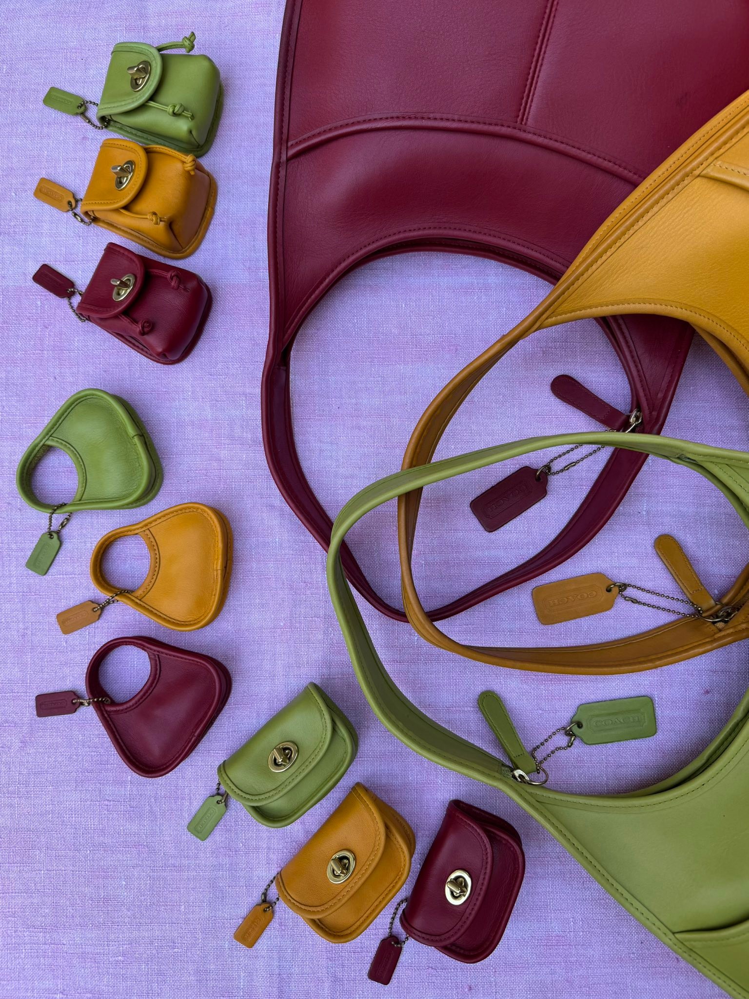 Vintage Coach Ergo Pocket Zip and key fobs in summer colors