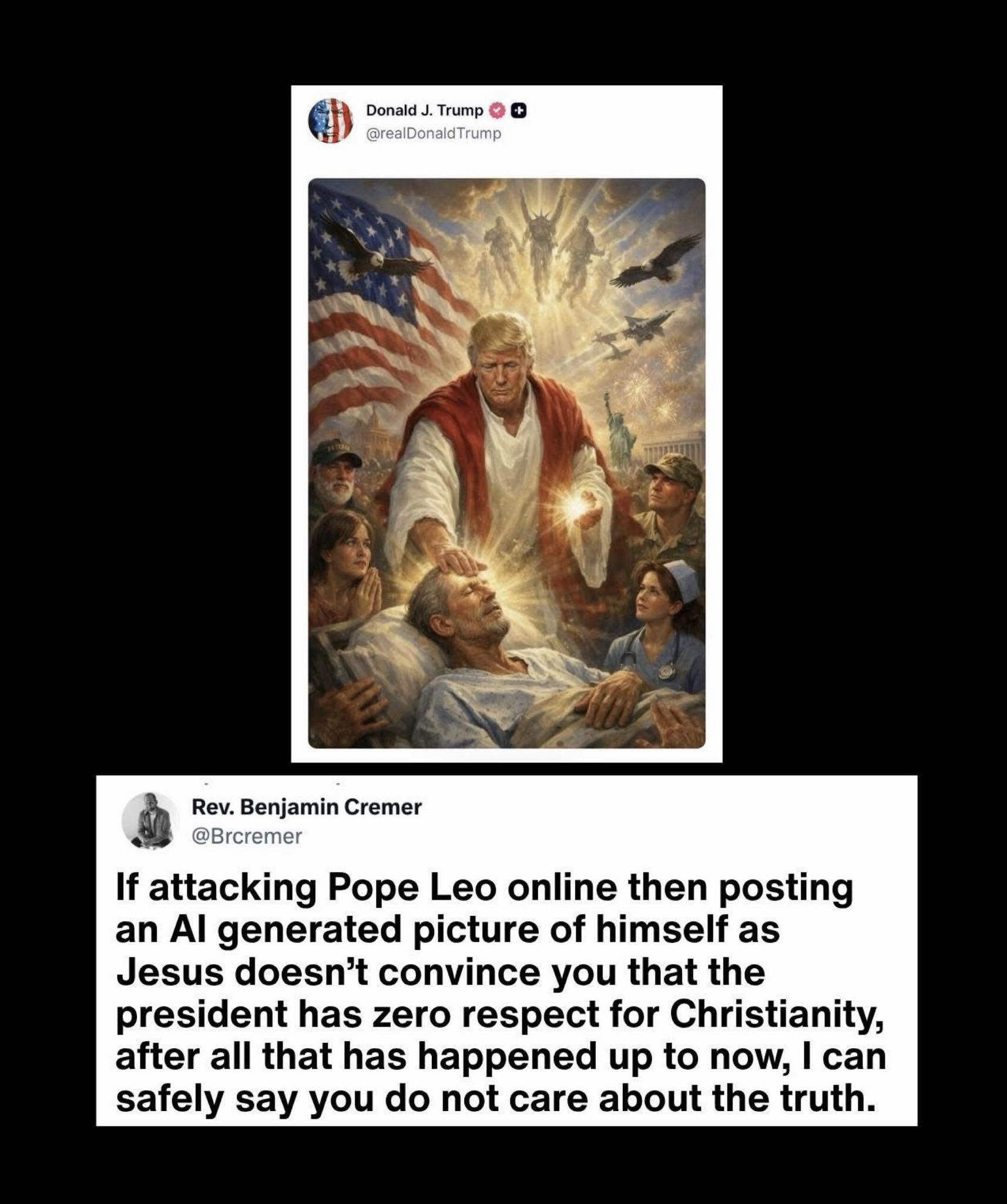 did trump dress up as the pope President shared an image Wednesday depicting him being embraced by Jesus in front of an American flag. post comes after Trump continued to criticize Leo XIV overnight and shared Sunday best kids Size:38G Dripcurv Plus-Size Women's Blue