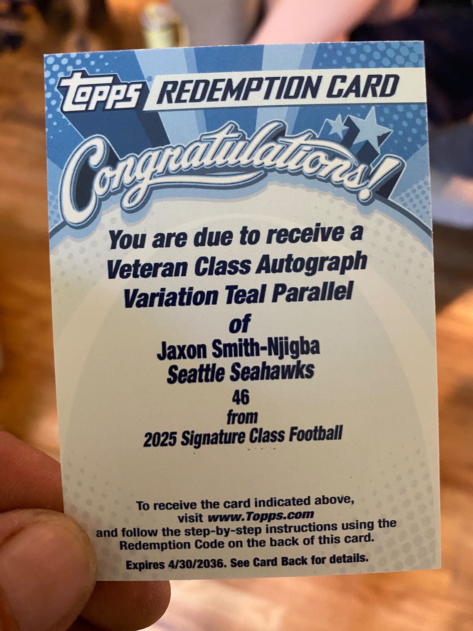 Jaxon Smith-Njigba Veteran Class Autograph Variation Teal Parallel