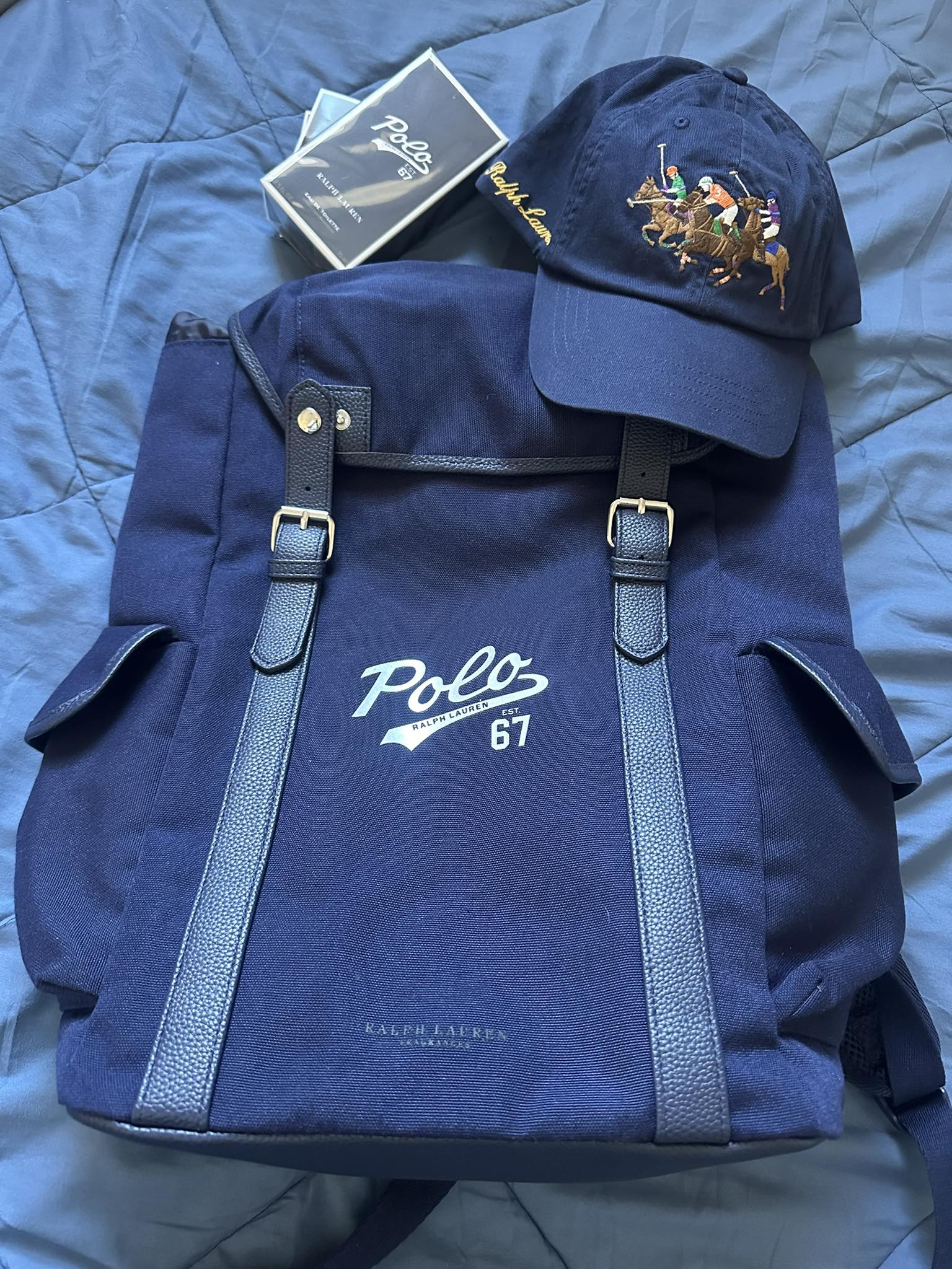 Ralph Lauren Polo 67 backpack and Eau de Parfum Extreme scent