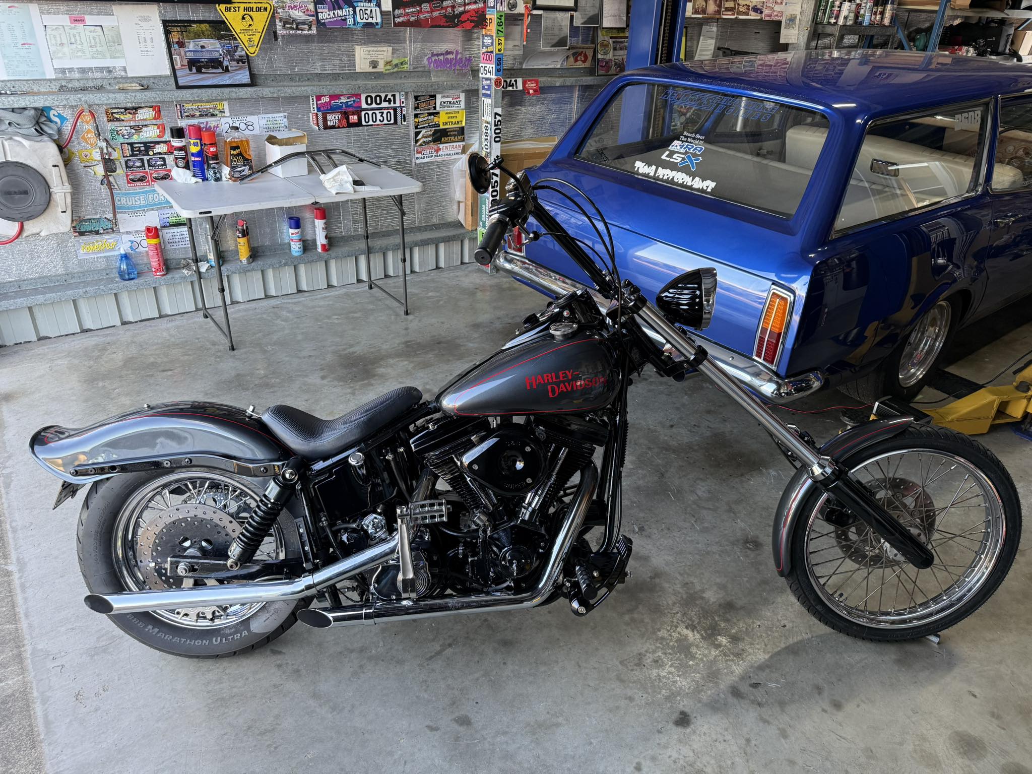 Finally fitted up the long fork front end, pretty happy how it