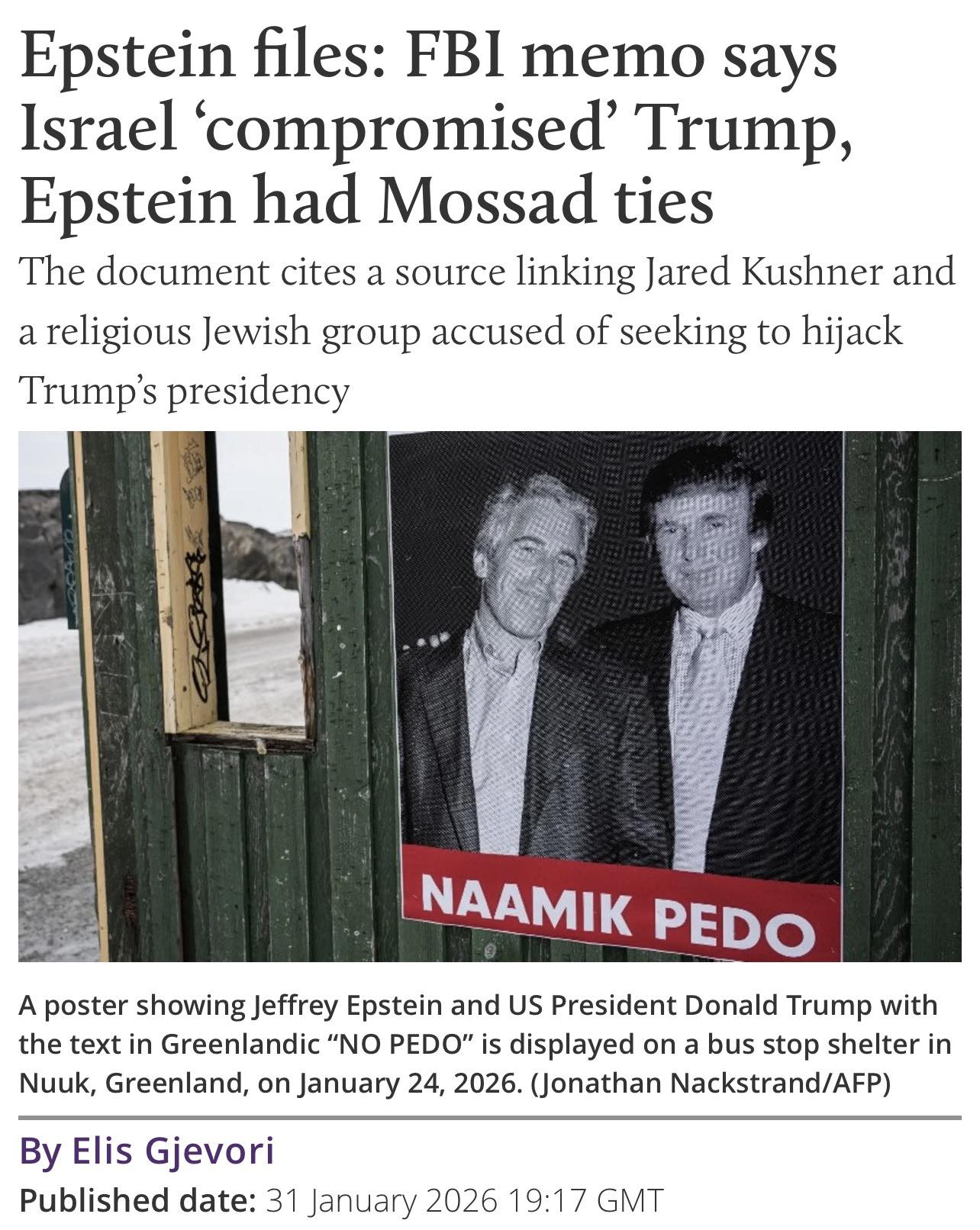 Jo Fallshaw - “Epstein files: FBI memo says Israel... | Facebook