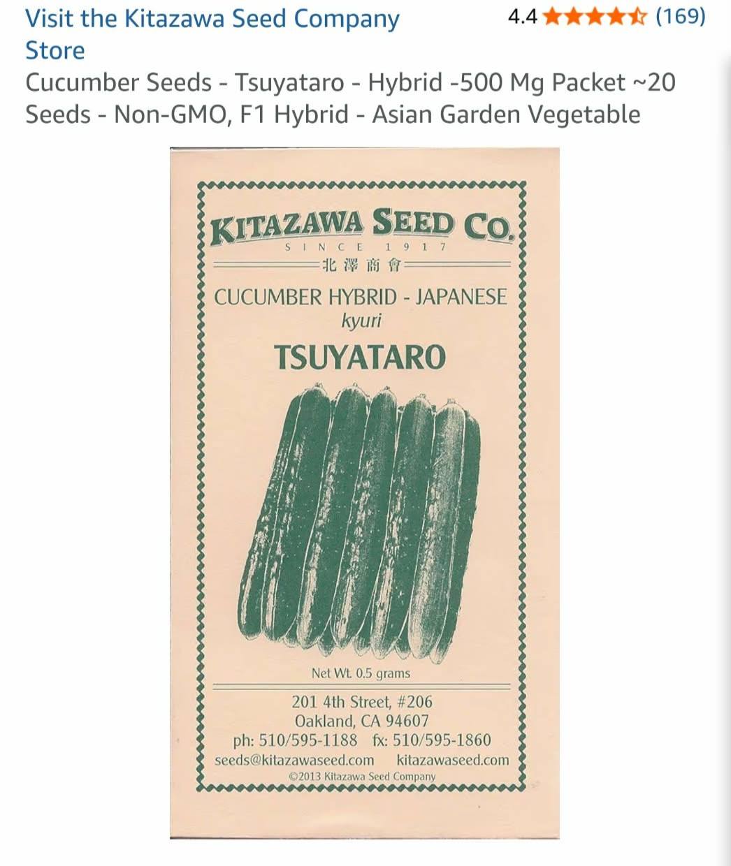 Tsuyataro Japanese cucumber seeds from Tikazawa Seed Co