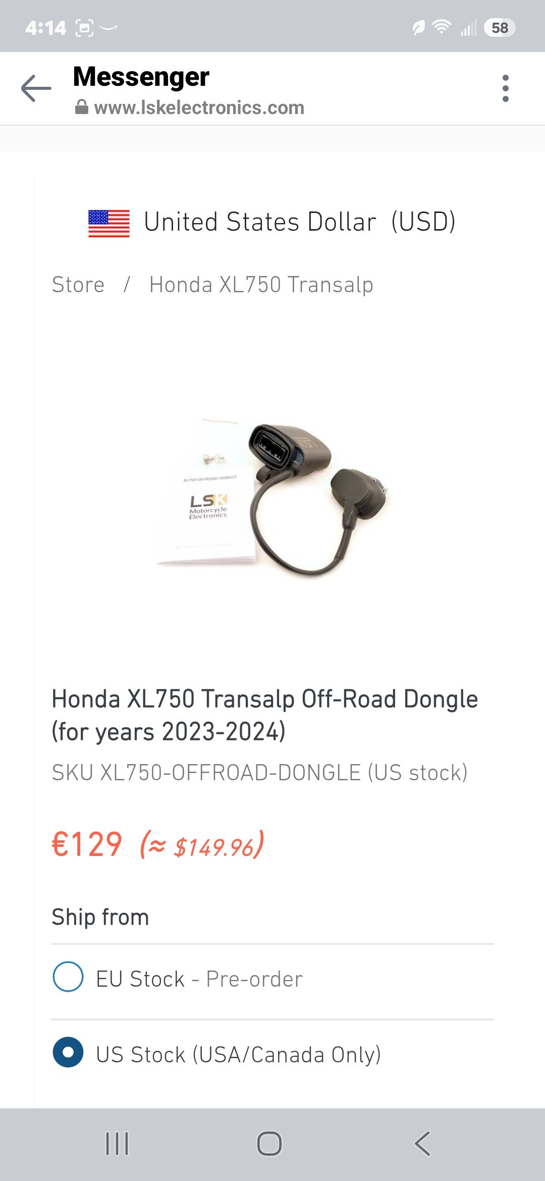 Will LSK Offroad dongle work on 2025 Honda Transalp?