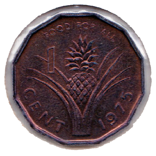 1975 Swaziland 1 cent coin with pineapple
