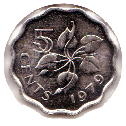 1975 Swaziland 1 cent coin with pineapple