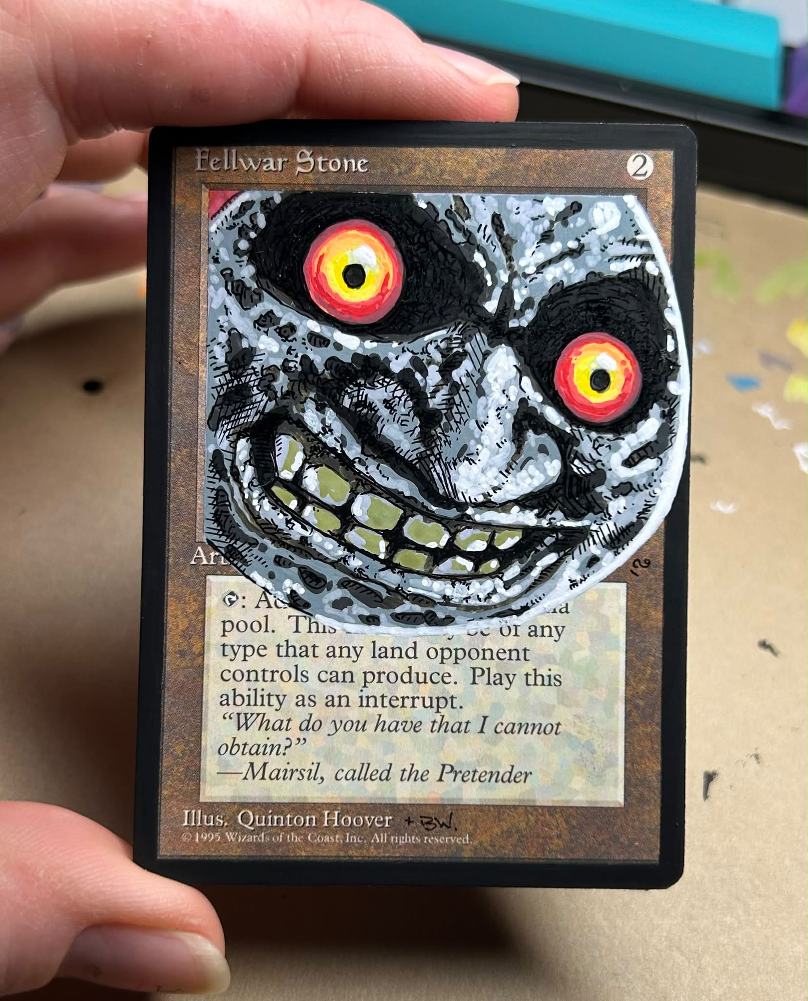 Altered MTG stasis card with Seb McKinnon artwork and painted