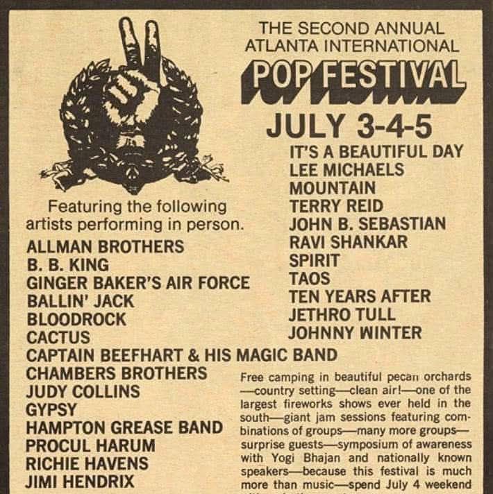 The second annual Atlanta Pop Festival, 1970. Today you often get
