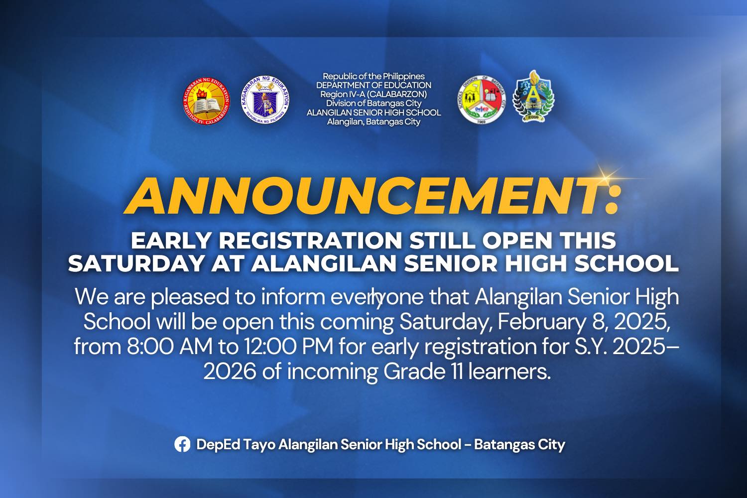 DepEd - We are excited to announce that Alangilan Senior High School ...