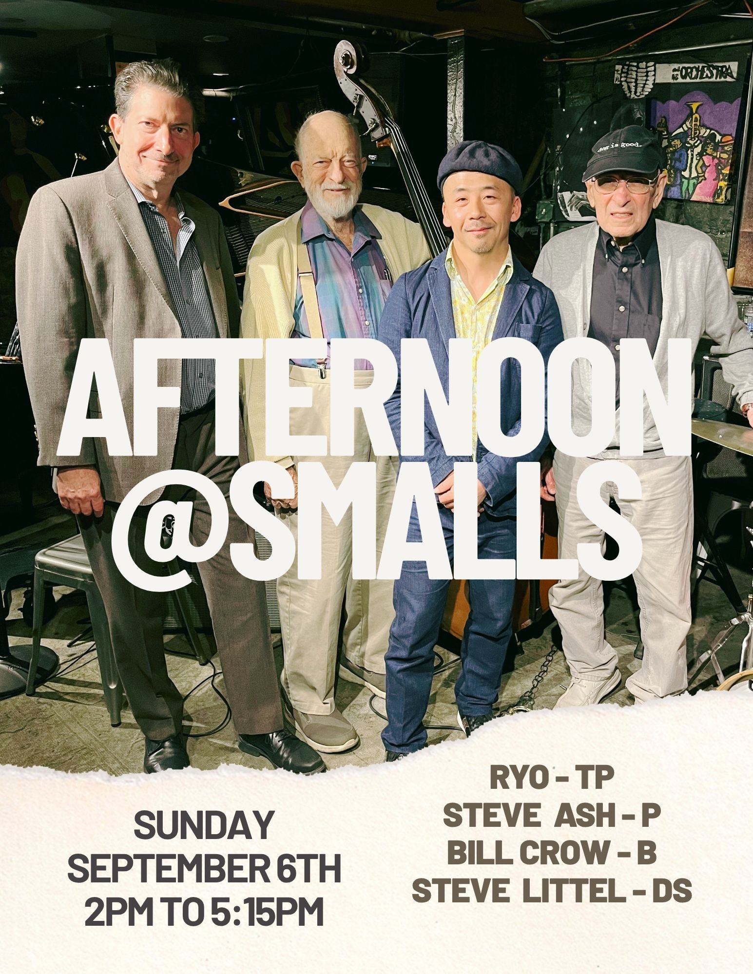 Live music event at Smalls on Sunday, September 6th