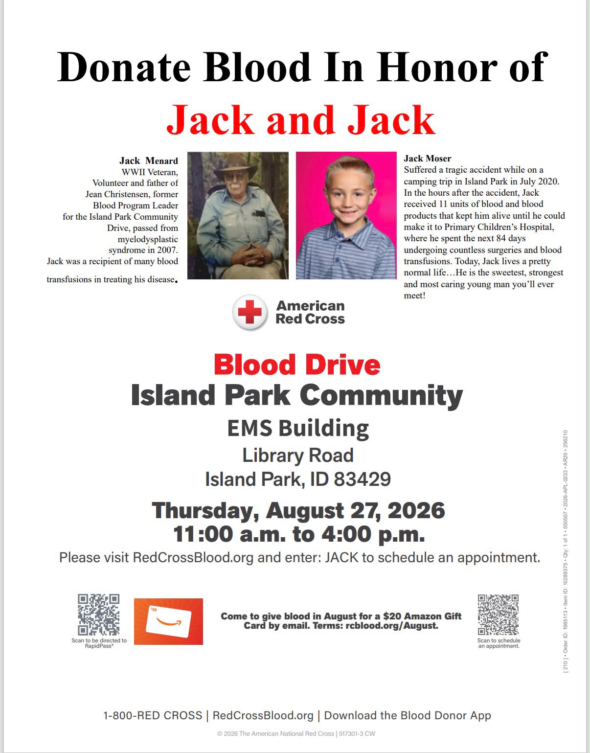 Donate Blood In Honor of Jack and Jack Jack Menard Veteran