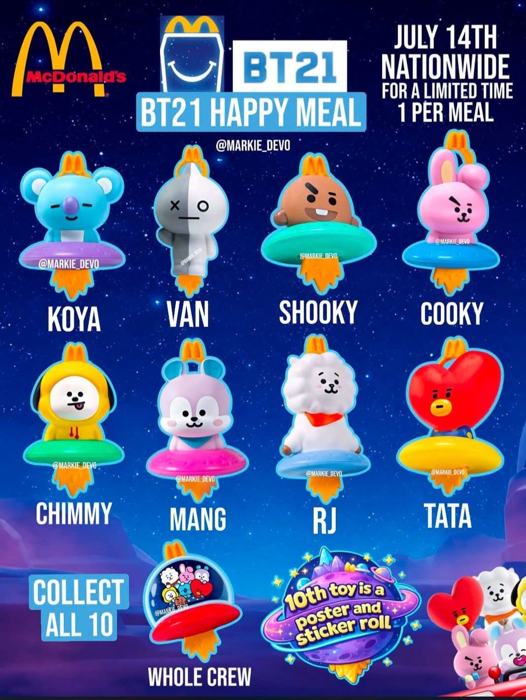 The new BT21 Happy Meal Toys arriving July 14. I 💜 BTS!