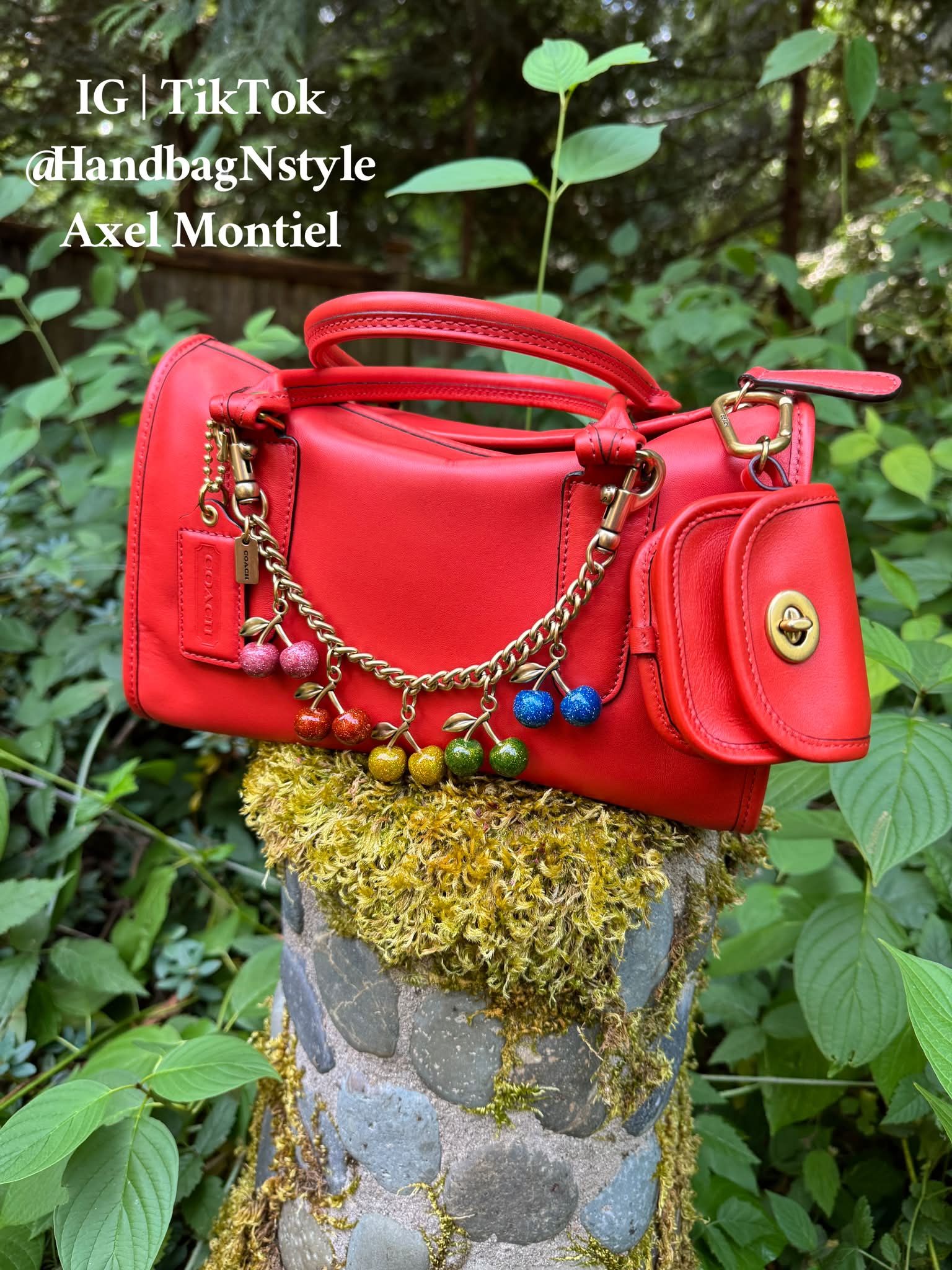 Vibrant Coach Madison Satchel Reissue with Rainbow Cherry Chain