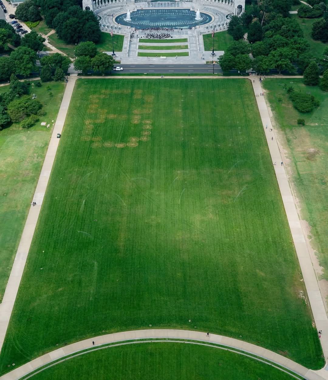 A giant “8647” marking on the National Mall is getting attention