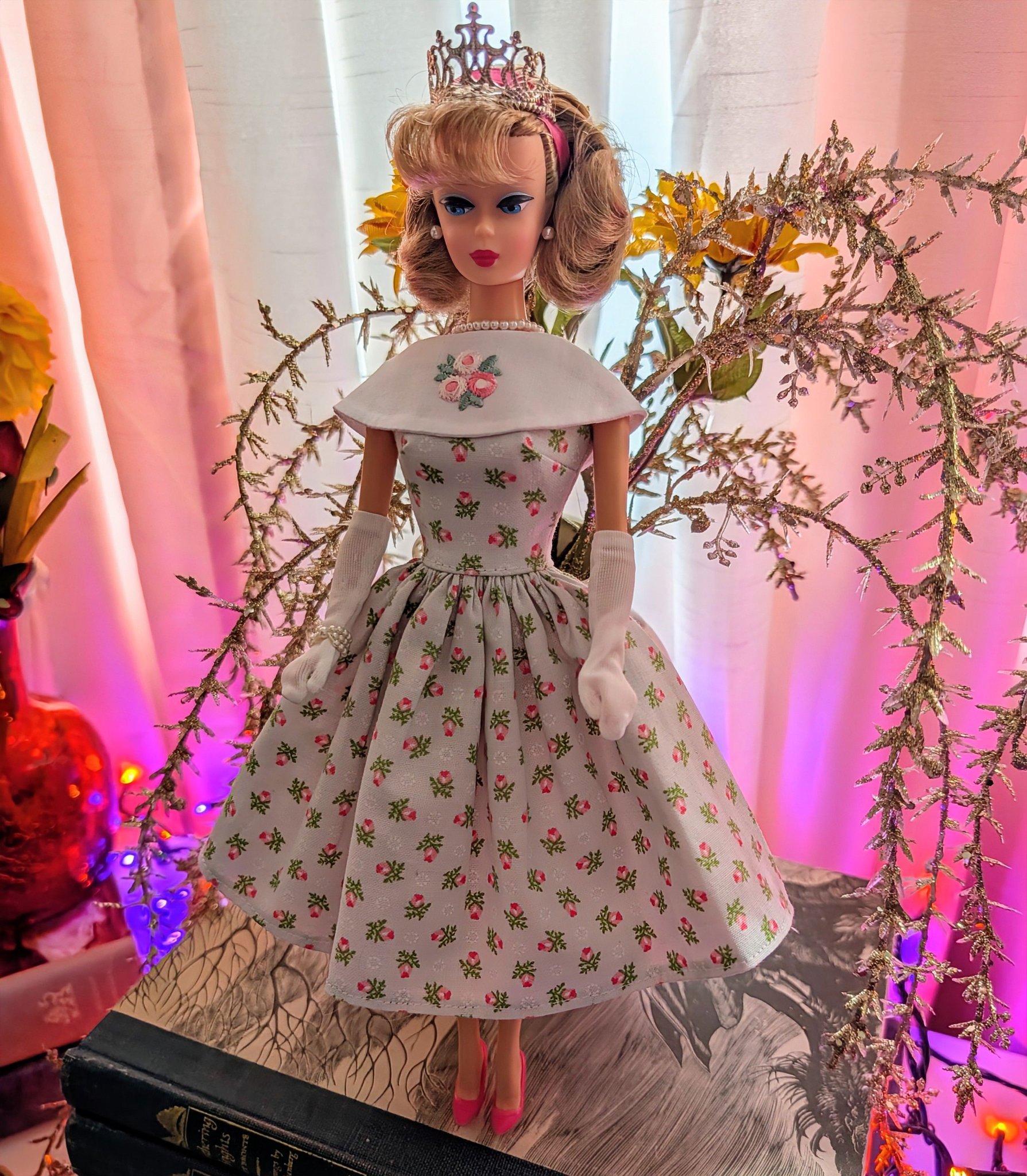 Pale blue rose-print dress for Barbie Queen of the Prom doll