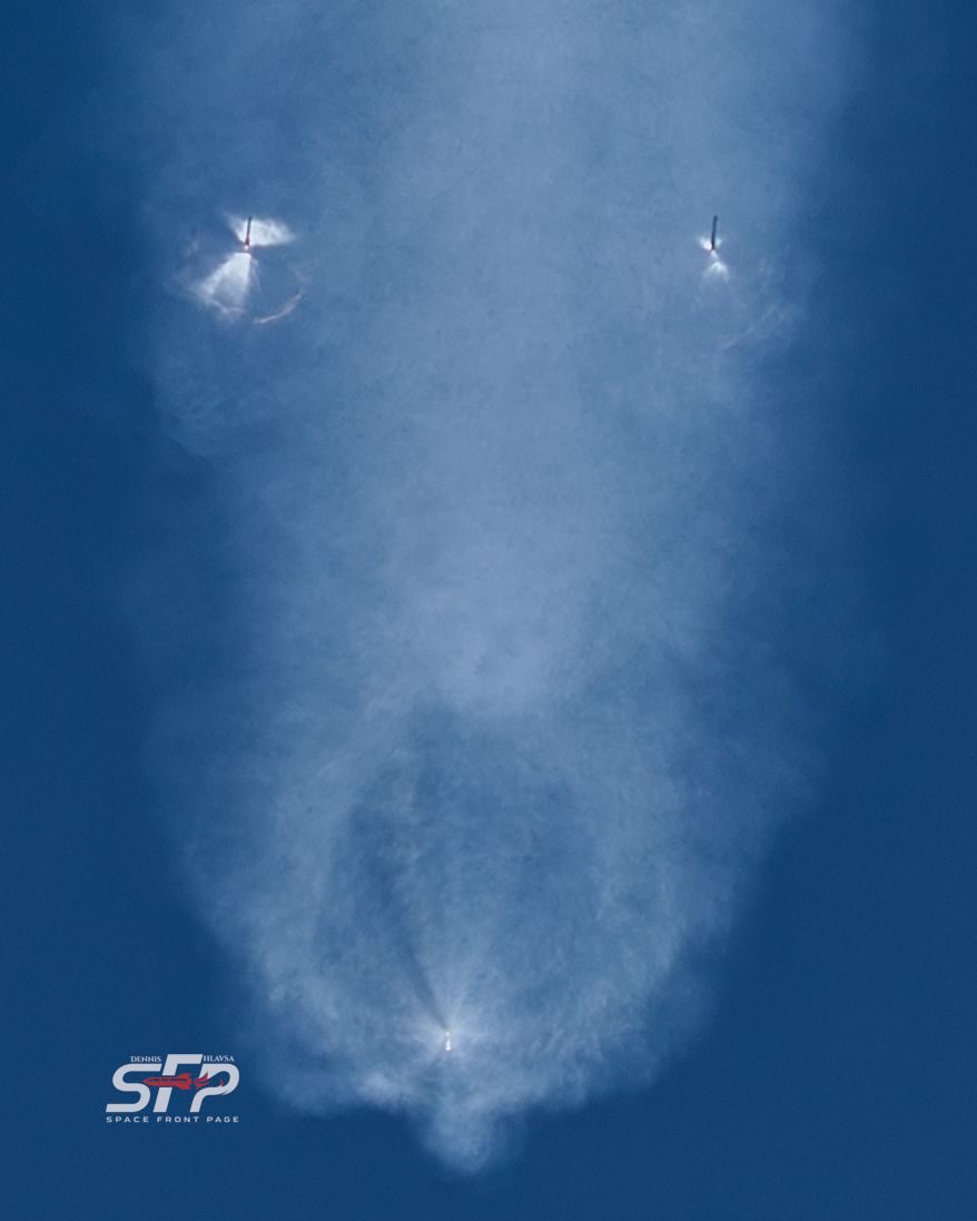 Falcon Heavy boostback burn photo from NROL-97 launch